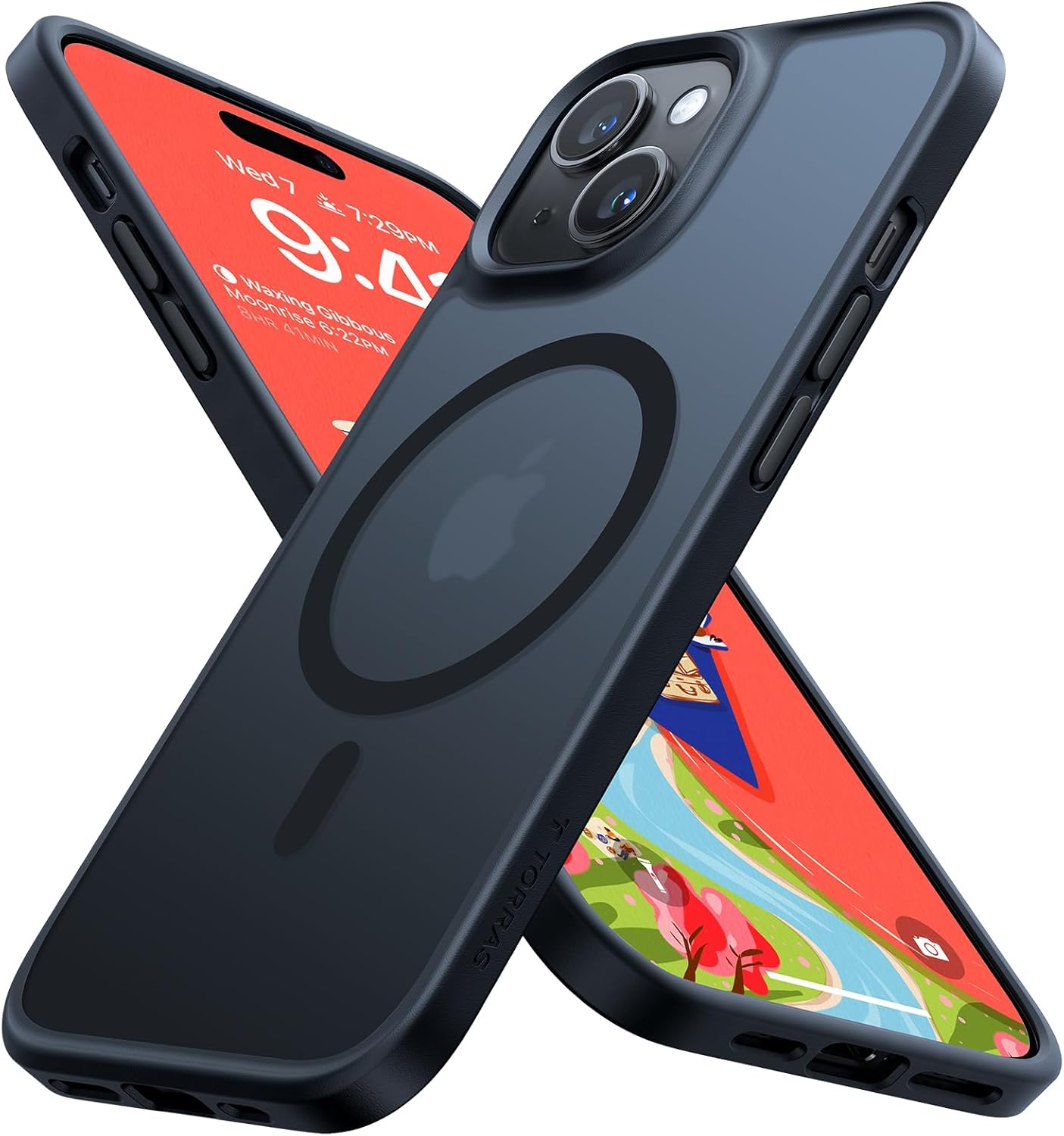 iPhone 15用 マグネット耐衝撃ケース 半透明マットブラック【指紋・傷防止】