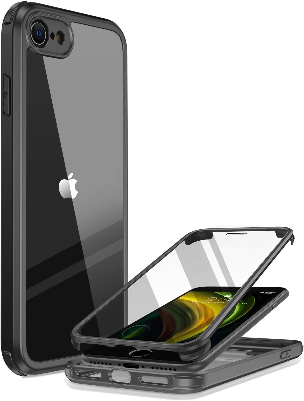 iPhone SE（第2世代・第3世代）/iPhone 8用 9H強化ガラスケース 360°フルカバー 黒