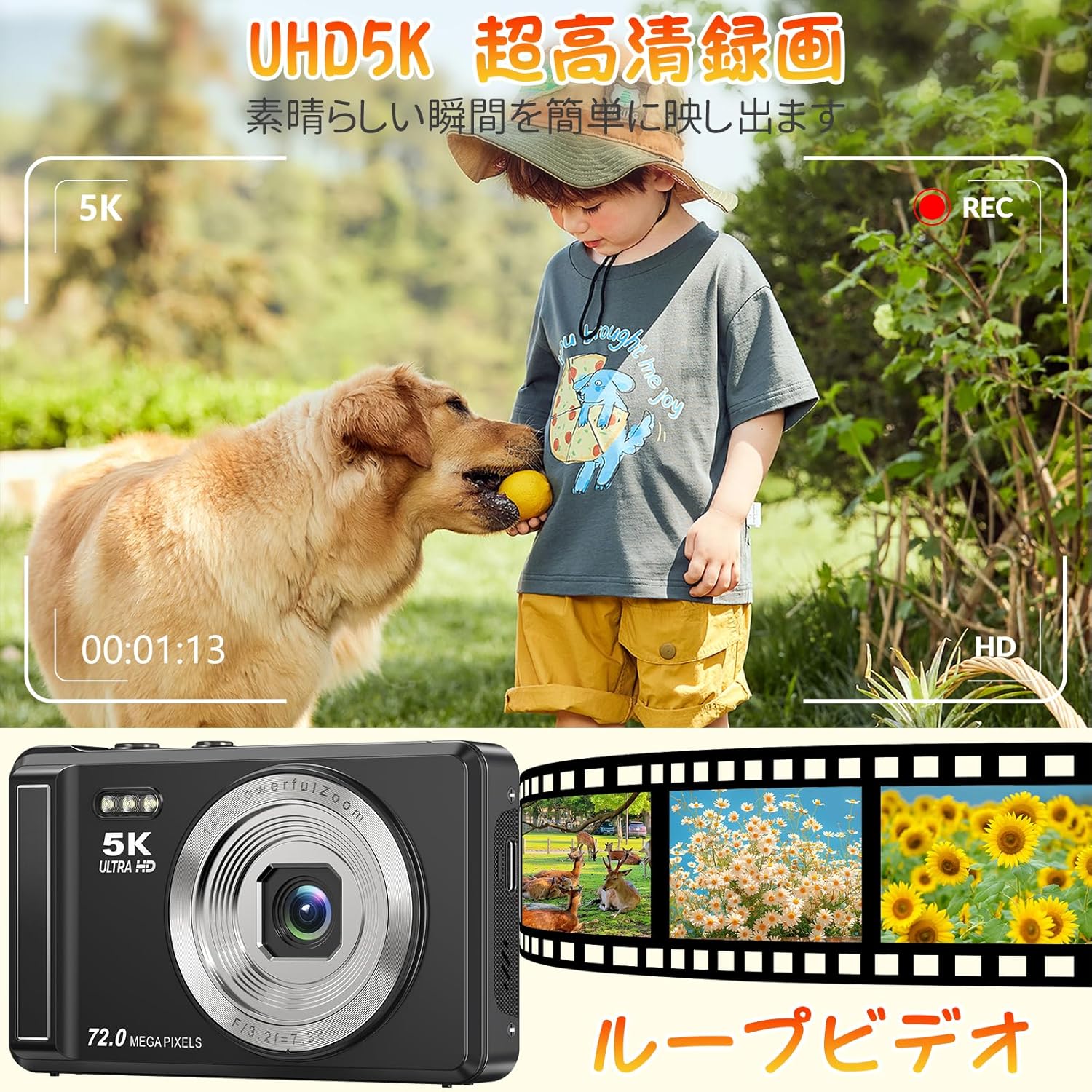 初心者向け 5Kデジタルカメラ 7200万画素 自撮り機能付き 軽量コンパクト VLOG対応