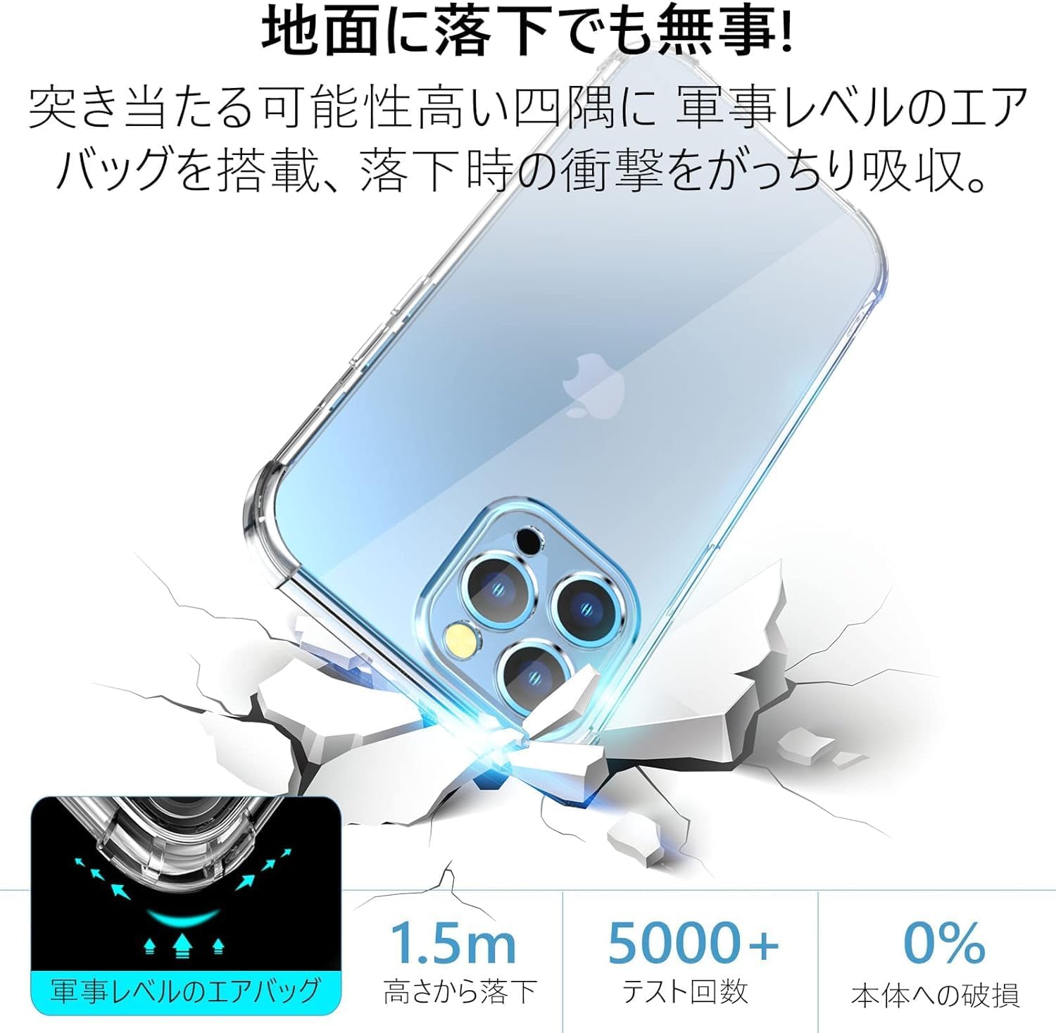 iPhone 13 Pro 用クリアTPUケース 耐衝撃 エアクッション構造 透明カバー