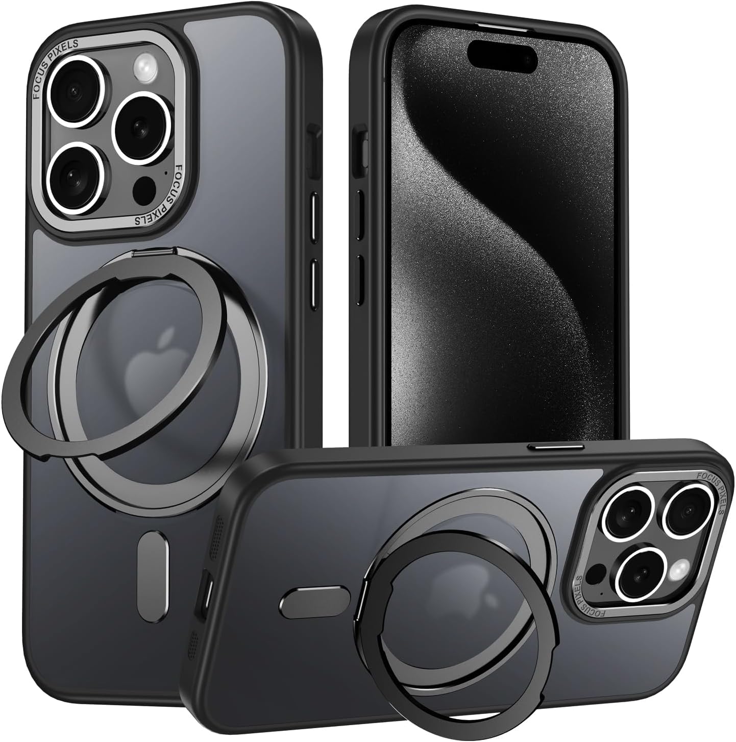 iPhone 13 Pro用 MagSafe対応360度回転スタンドケース ブラック