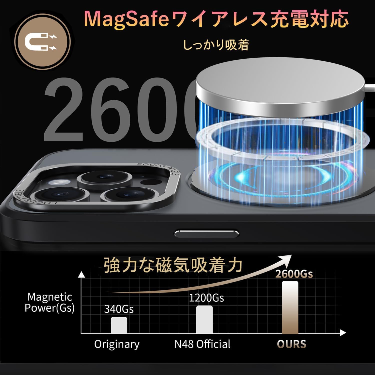 iPhone 13 Pro用 MagSafe対応360度回転スタンドケース ブラック