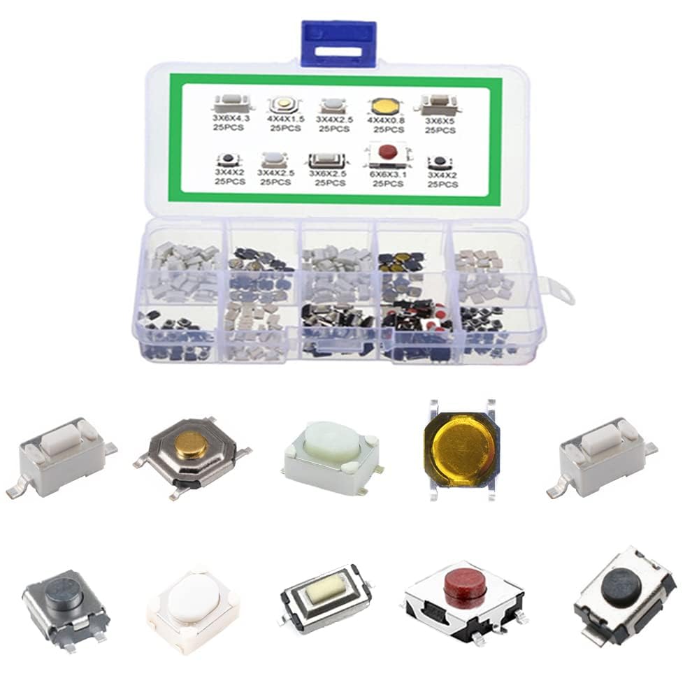 モーメンタリタクトスイッチ 250PCS 車リモコン・電子DIY用 収納ケース付き