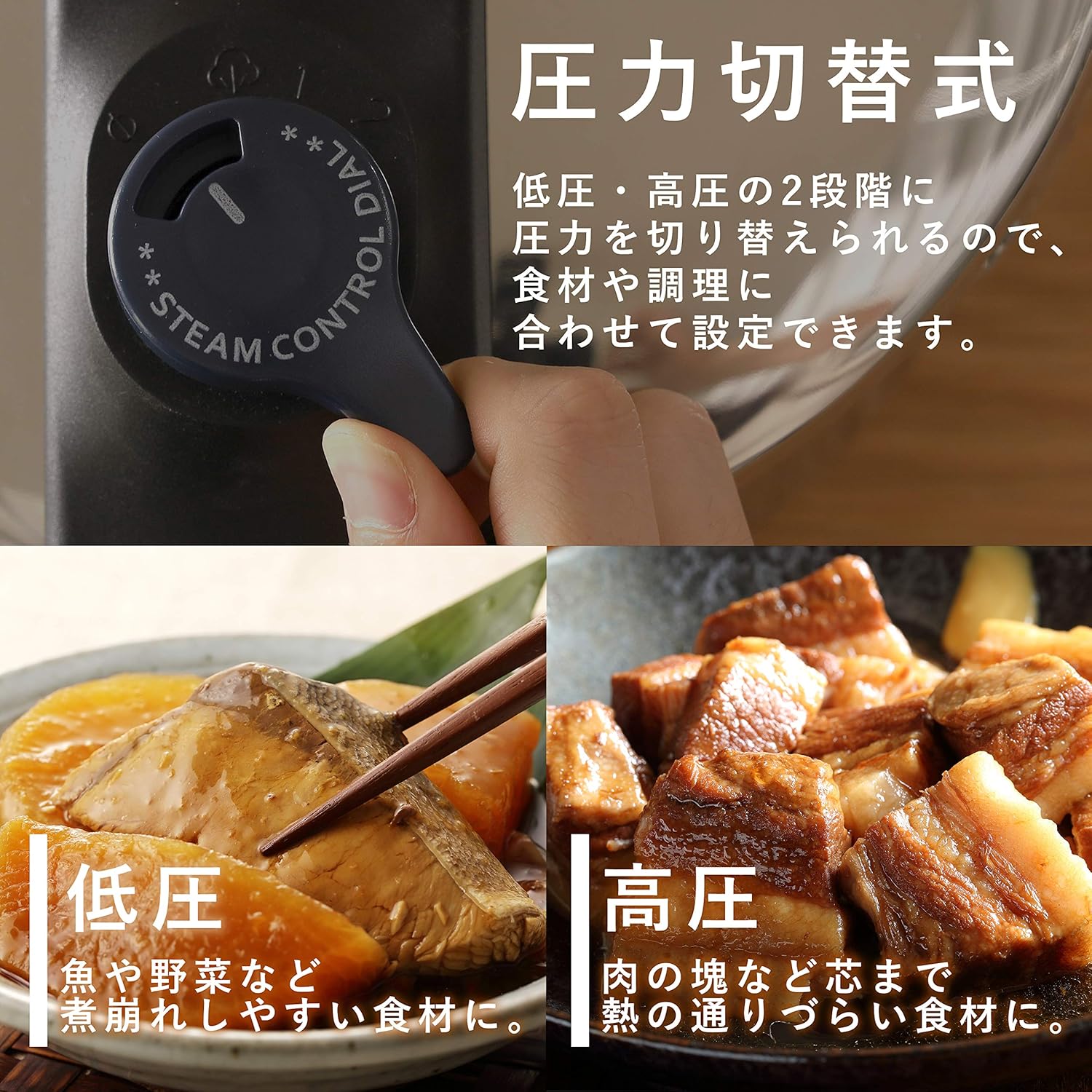 IH対応 4.5L 圧力鍋 3層底 切り替え式 レシピ付き