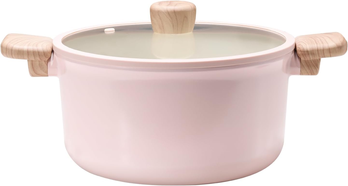 セラミック製 蓋付き両手鍋 24cm ピンク - IH対応・PFAS・鉛・カドミウム不使用