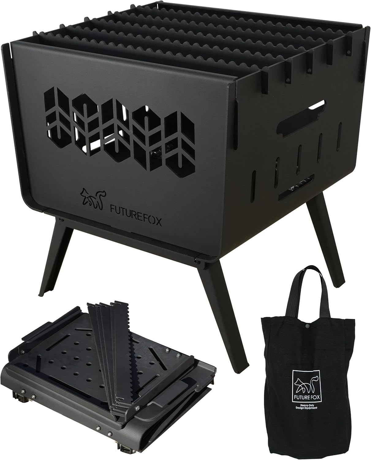 コンパクト折りたたみ式鉄製焚き火台 ～KAMADO～ キャンプ・BBQ用 収納袋付