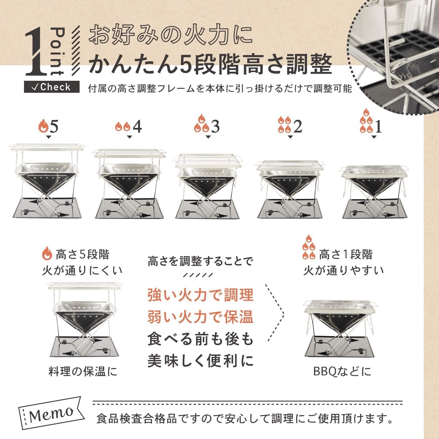 ポータブル焚き火台・BBQグリルフルセット（高さ5段階調整・折りたたみ・キャリーバッグ付き）