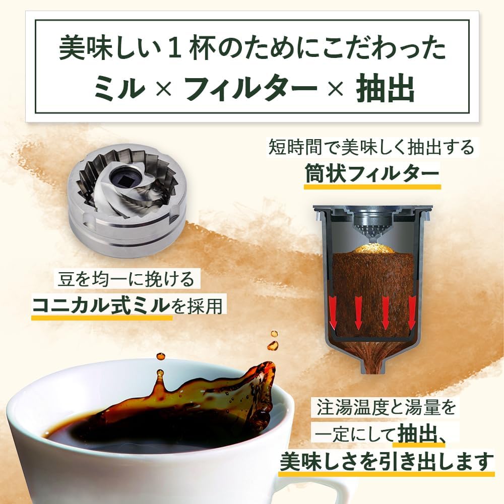 豆挽き機能付き1杯用コーヒーメーカー ブラック DGB-2KJ
