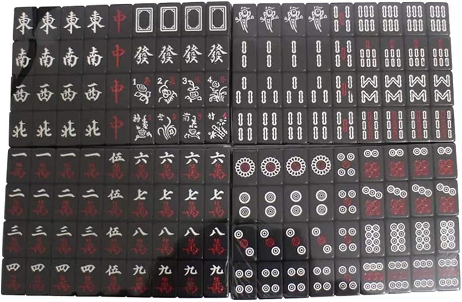 中国伝統麻雀折りたたみポータブルゲームセット 144牌入り (ブラック)