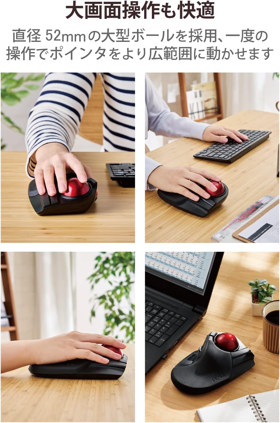 ワイヤレストラックボールマウス 8ボタン 大玉 ブラック M-HT1DRXBK