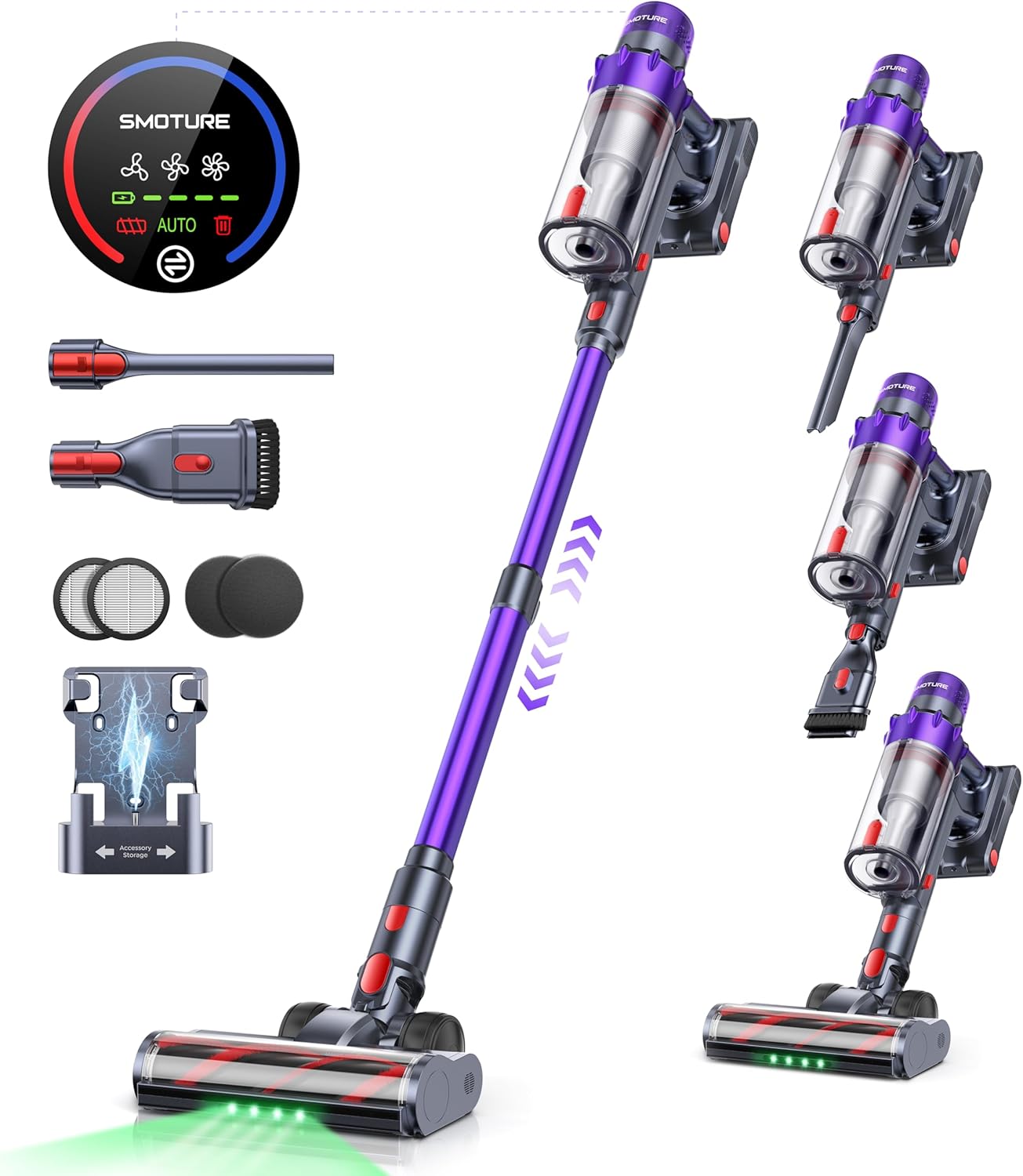 コードレス掃除機 600W 超強力吸引 自立式・置く充電可能・65分稼働・7重濾過・多様ノズル付き PSE認証 2年保証