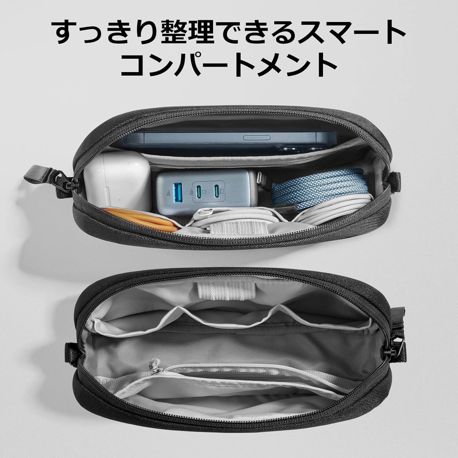 再生素材使用 YKKファスナー撥水加工 tomtoc自立型ガジェットポーチ ブラック
