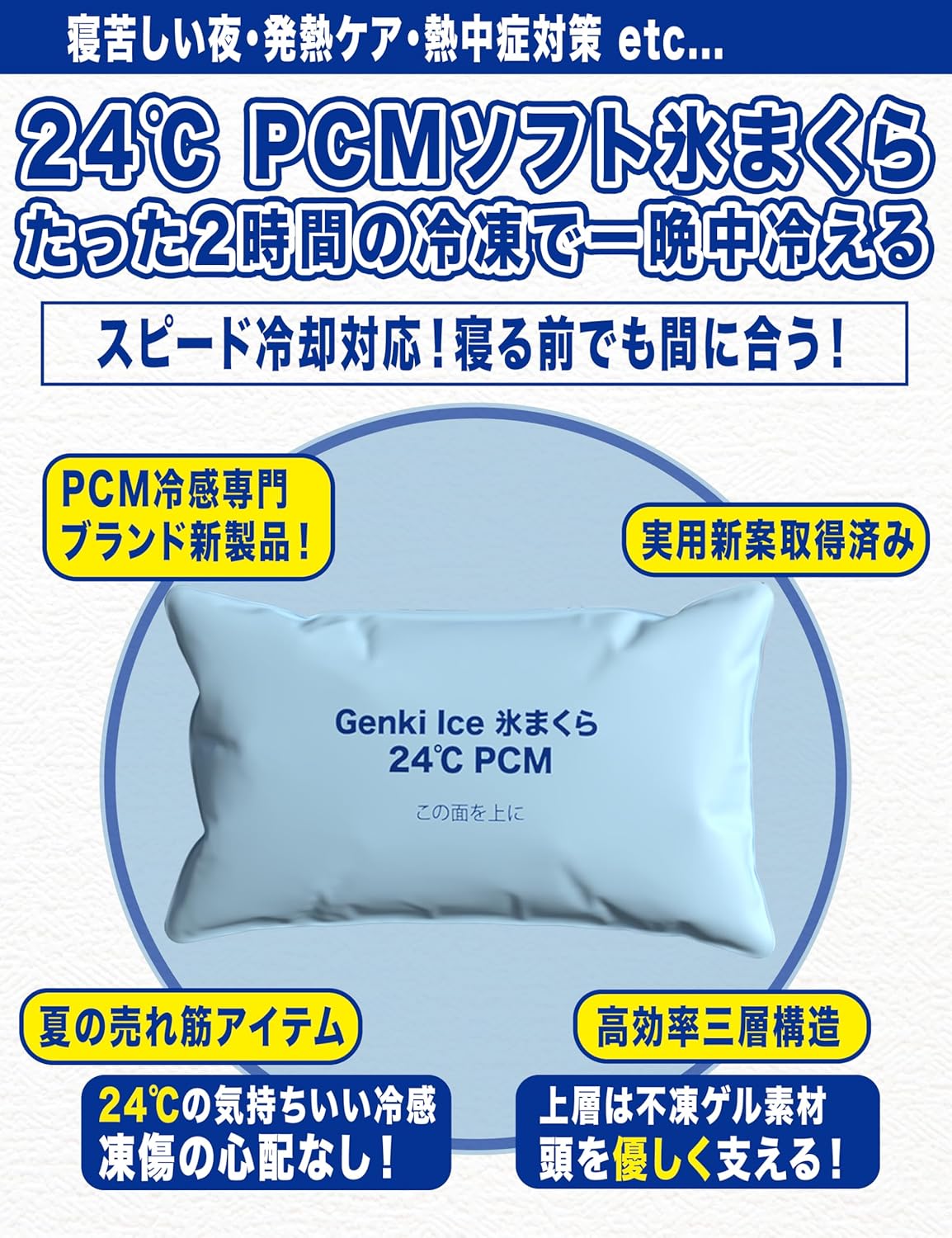 【父の日プレゼント】Genki Ice 氷枕 冷感マット 24℃ PCM 冷却グッズ 大人用 赤ちゃん用 三層構造