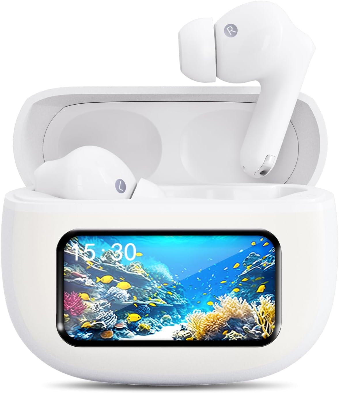 Bluetooth 6.0対応タッチスクリーンワイヤレスイヤホン ANC/ENCノイズキャンセリング 自動ペアリング 軽量型（真珠白）