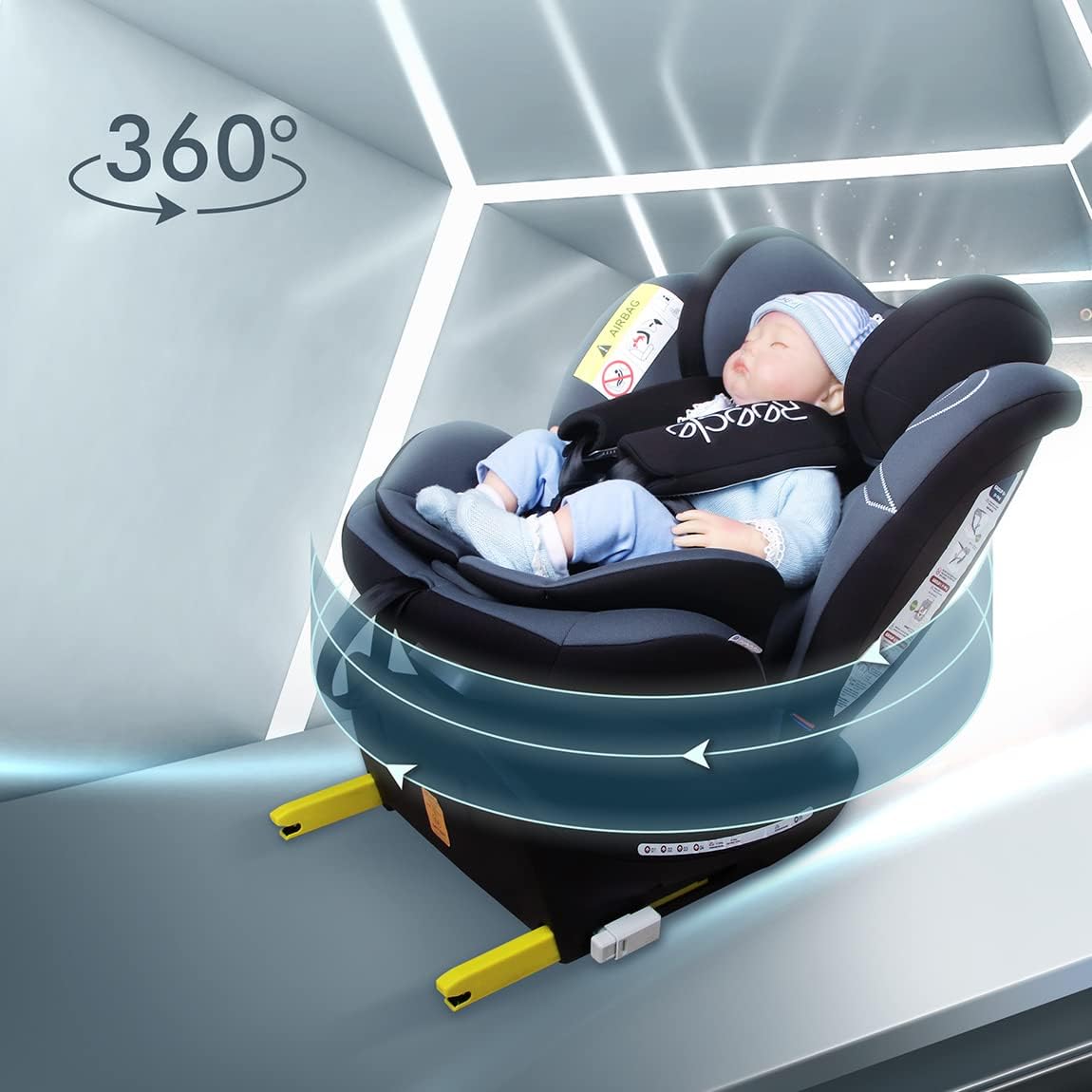 新生児~12歳対応 360°回転チャイルドシート ISOFIX・シートベルト兼用 (ブラック)