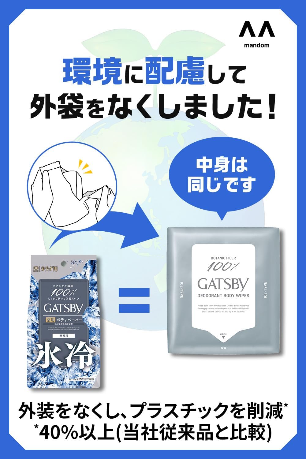 ギャツビー アイスデオドラント ボディペーパー 無香料 メンズ用 30枚×3個セット