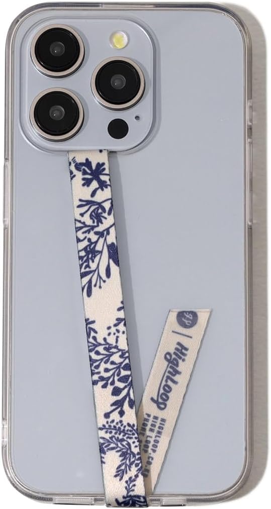 スマホケース用 ハンドストラップ フィンガーストラップ 落下防止 ワイヤレス充電対応 (ボタニカルネイビー)