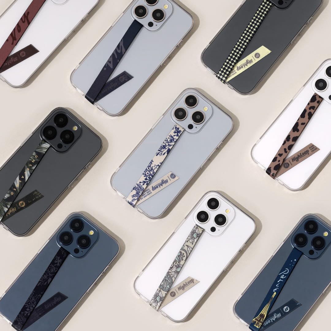 スマホケース用 ハンドストラップ フィンガーストラップ 落下防止 ワイヤレス充電対応 (ボタニカルネイビー)