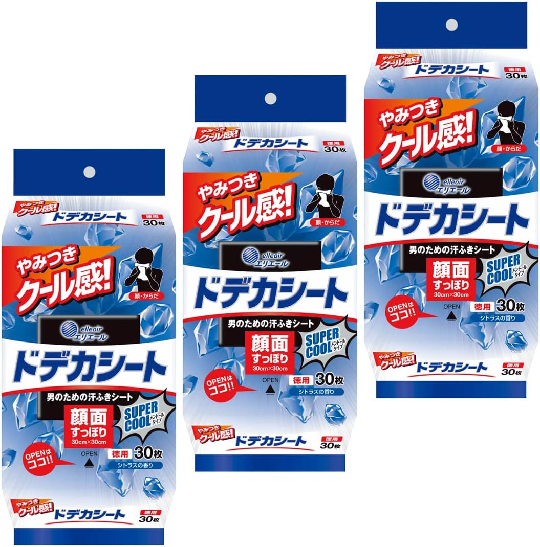 スーパークール大判汗拭きシート for MEN 90枚（30枚×3パック）シトラスの香り