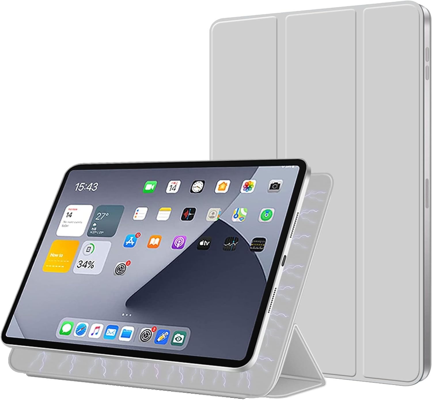 iPad Pro 11インチ用 軽量シリコンケース 自動スリープ機能付き (ライトグレー)