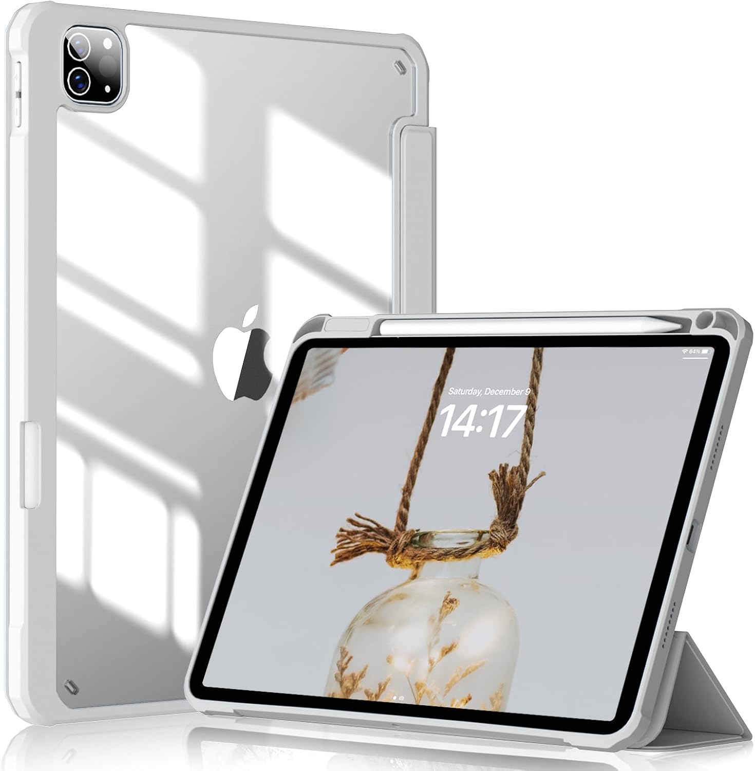 iPad Pro 11インチ ケース（2022/2021/2020） 軽量薄型 PUレザー 三つ折スタンド Apple Pencil収納 ワイヤレス充電対応 グレー