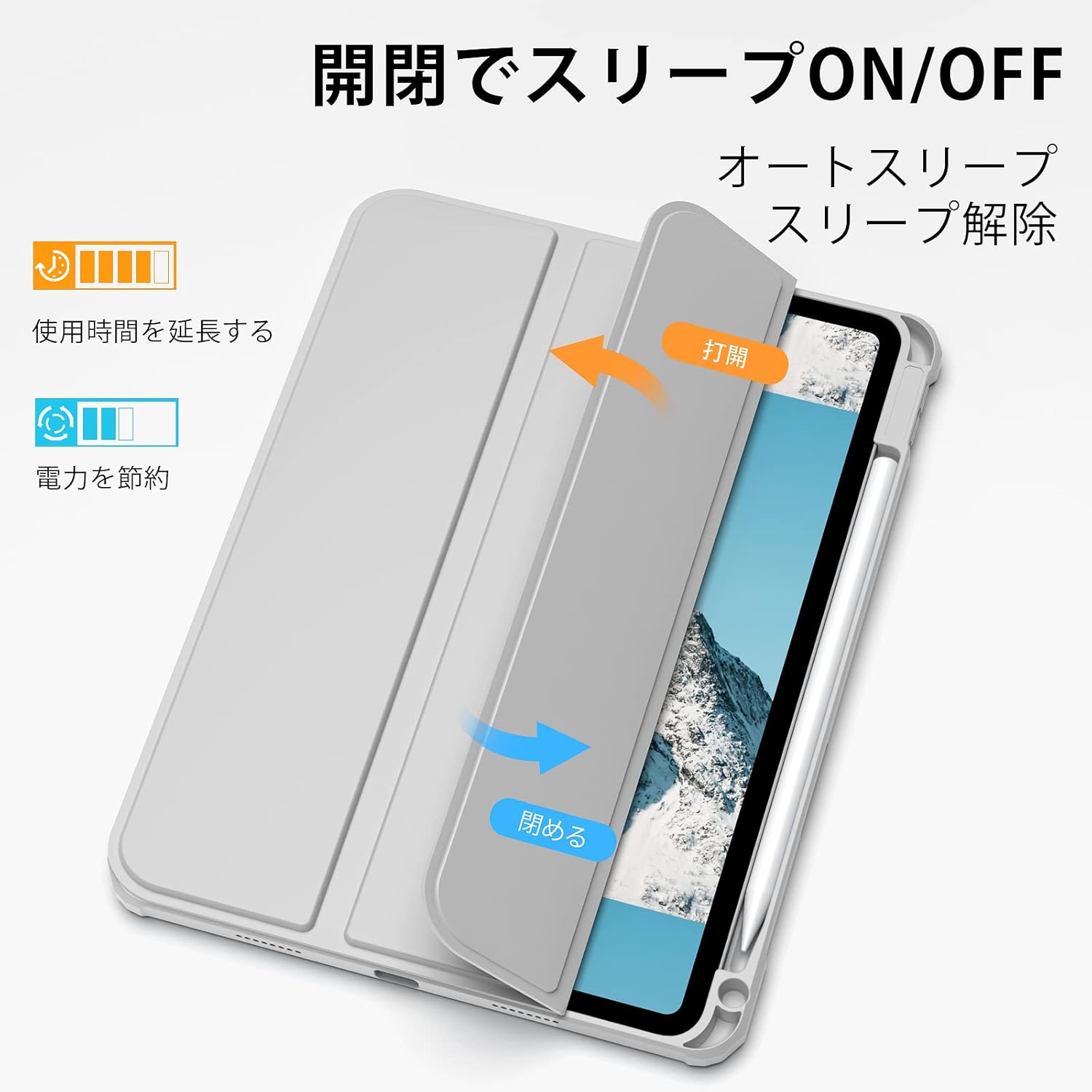 iPad Pro 11インチ ケース（2022/2021/2020） 軽量薄型 PUレザー 三つ折スタンド Apple Pencil収納 ワイヤレス充電対応 グレー