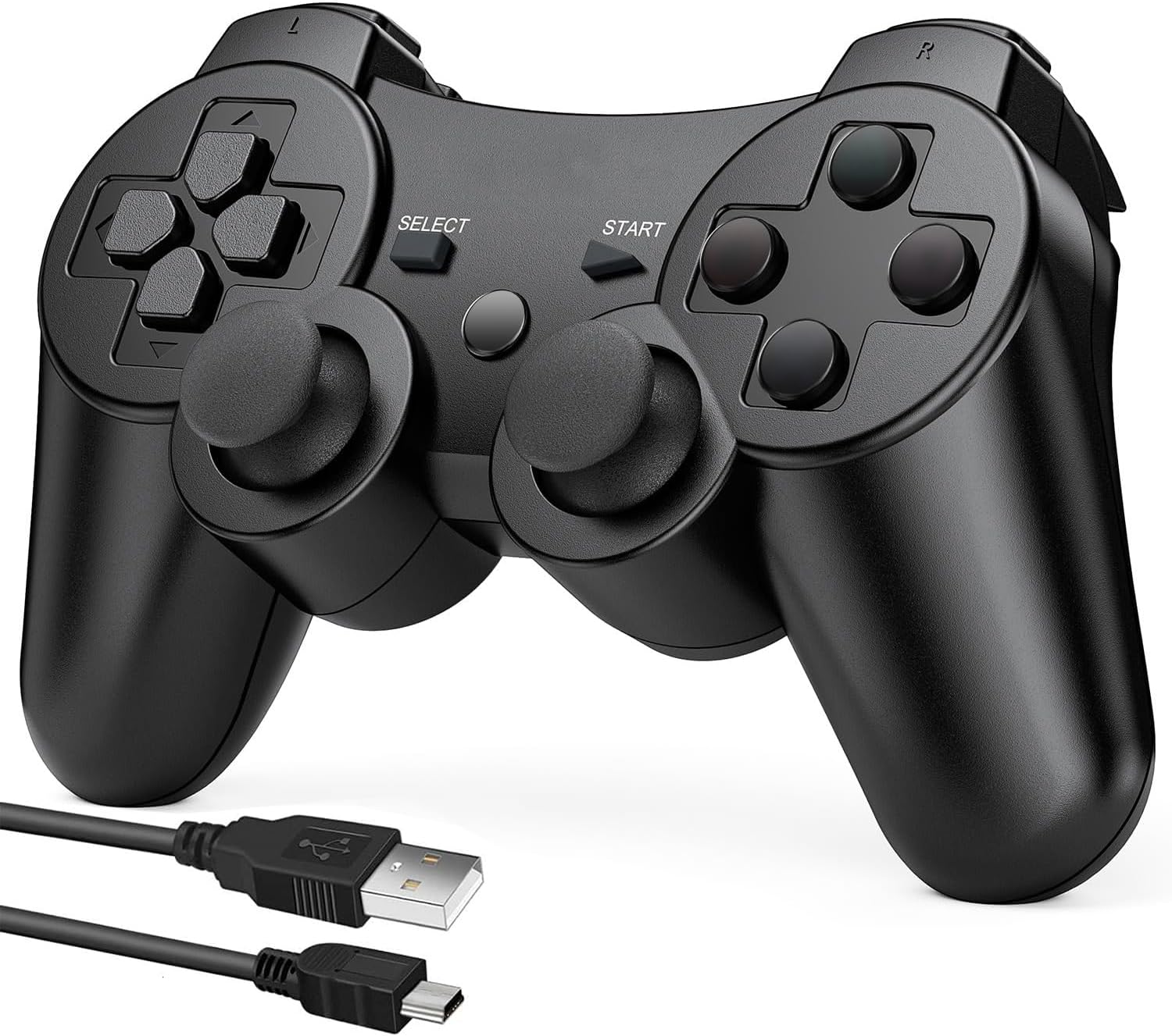 PS3 無線Bluetoothコントローラー 500mAhバッテリー・10時間連続使用・USB充電・振動機能付き
