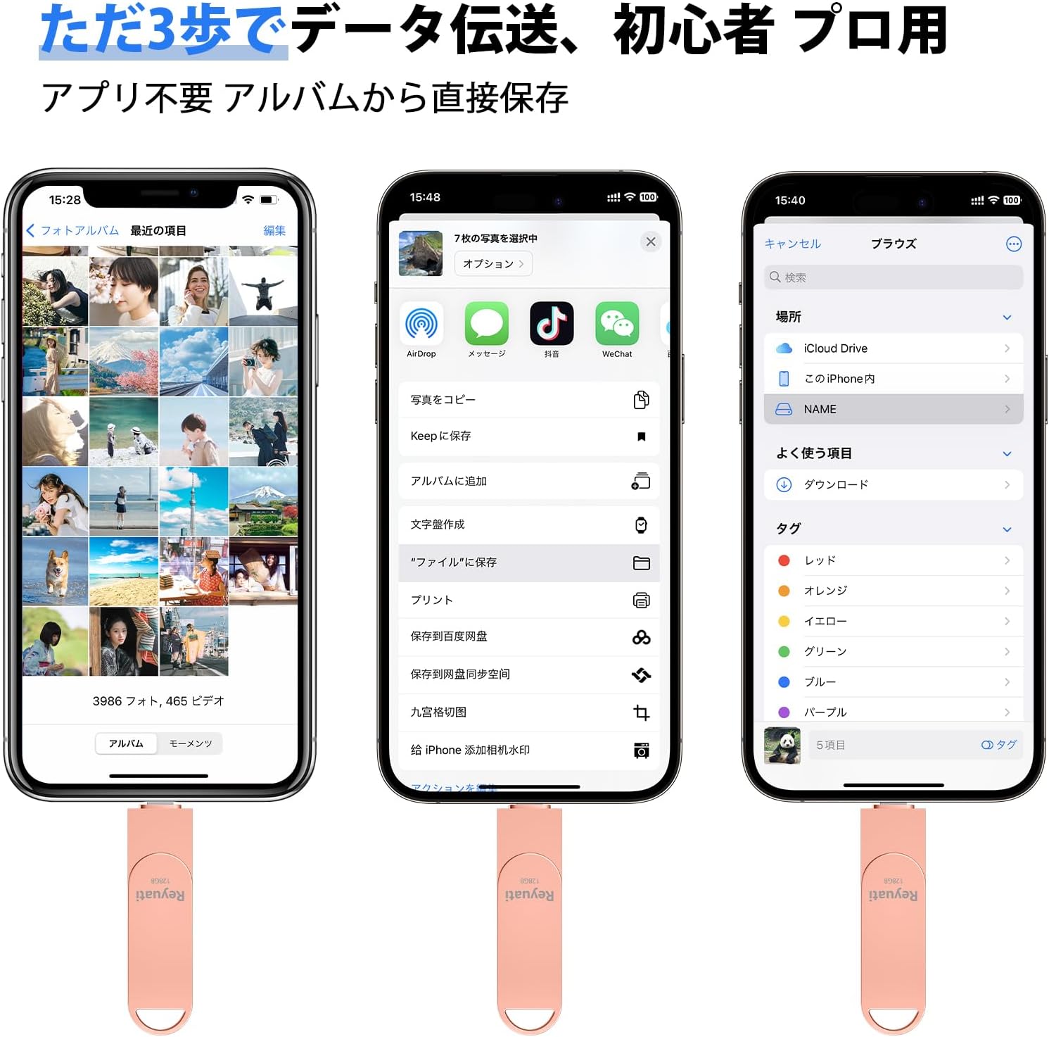 令和7年限定版 128GB USBメモリ 4in1 フラッシュドライブ スマホ・PC対応