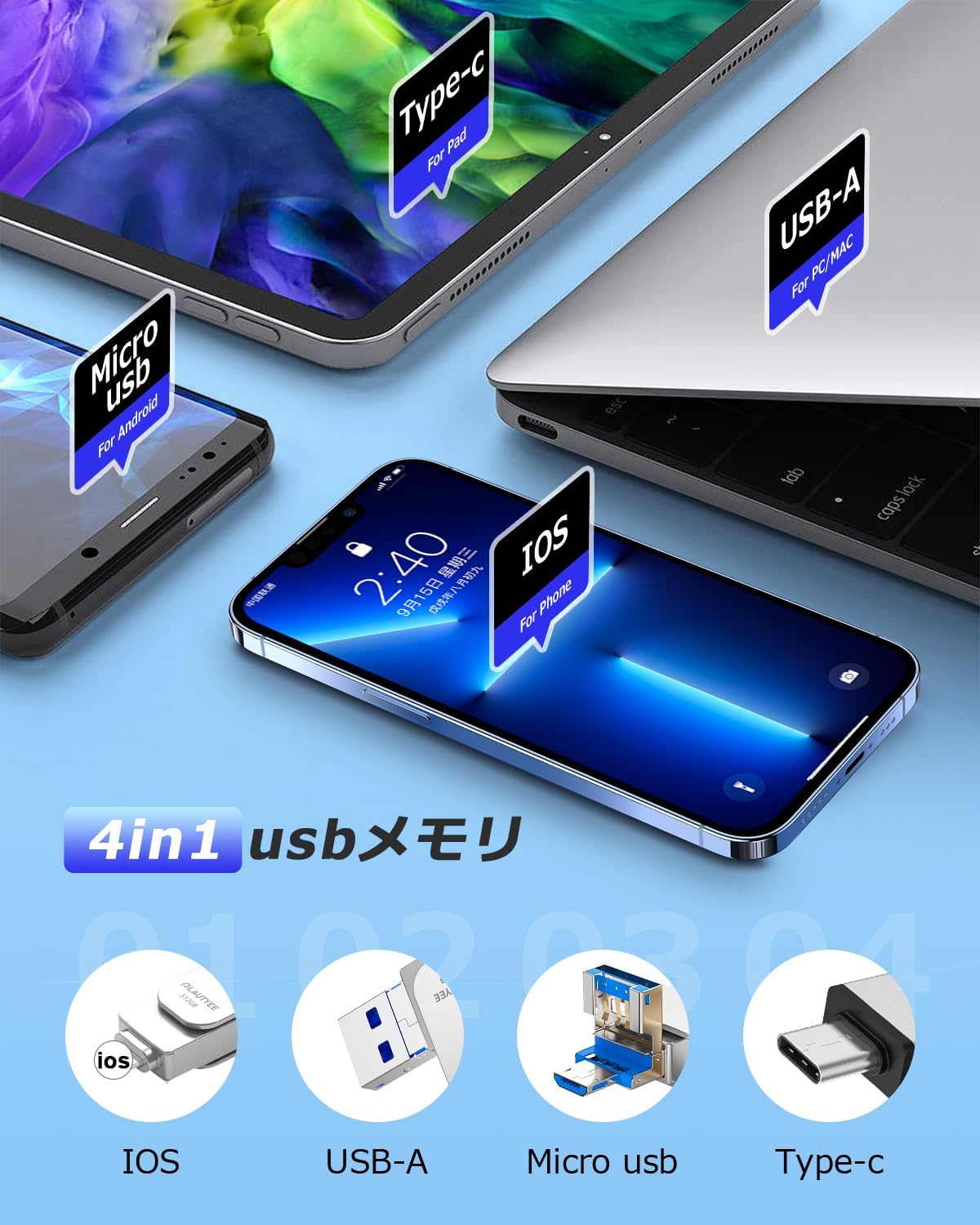 「初心者向け 512GB USBメモリ USB3.0 高速 スマホ写真保存対応」