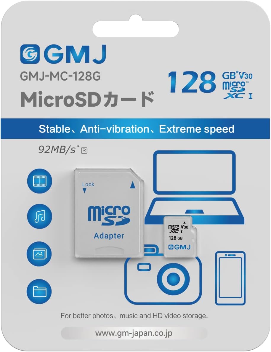 高速マイクロSDカード 128GB 変換アダプター付 A2 U3 V30 C10 Full HD & 4K動画対応