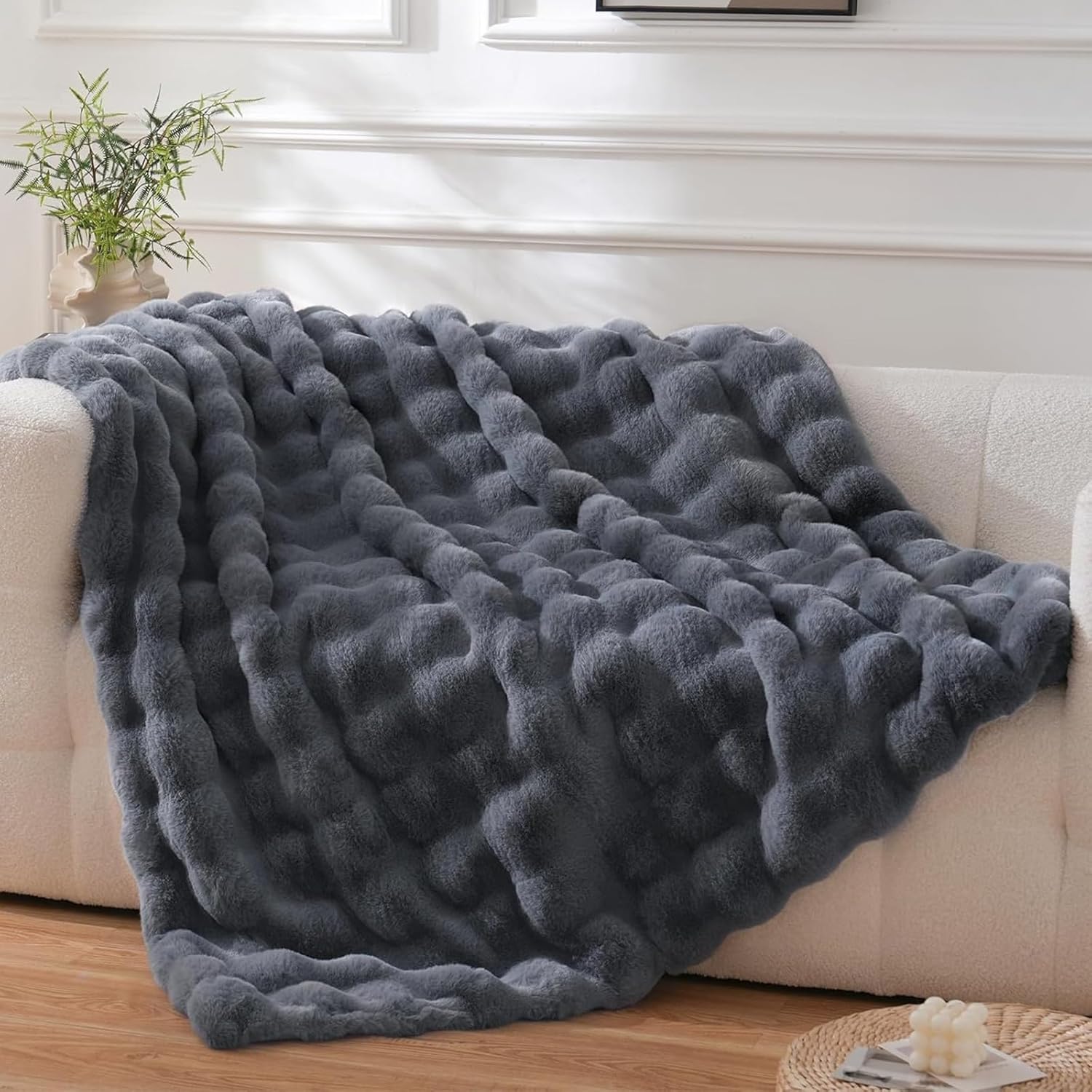 あったかいふわもこブランケット シングルセミダブルダブル用 グレー 140×200cm プレゼント用