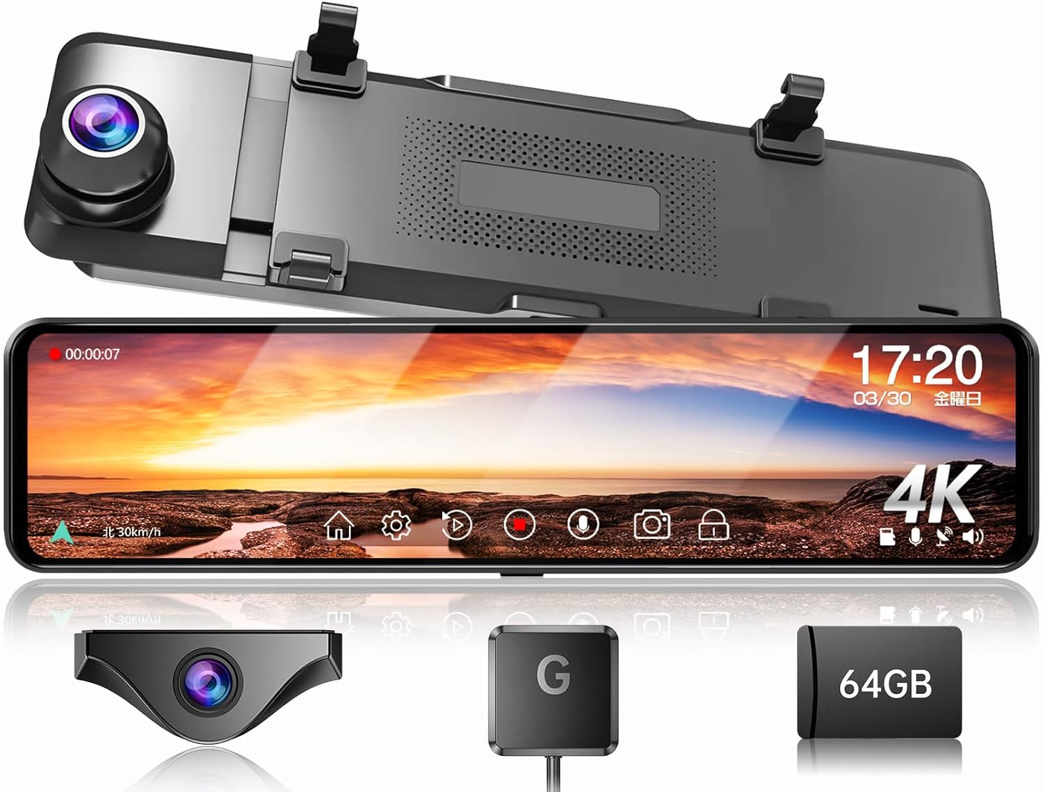 4K ドライブレコーダー ミラー型 GPS搭載 後方カメラ付き 24時間駐車監視 日本語説明書 G810