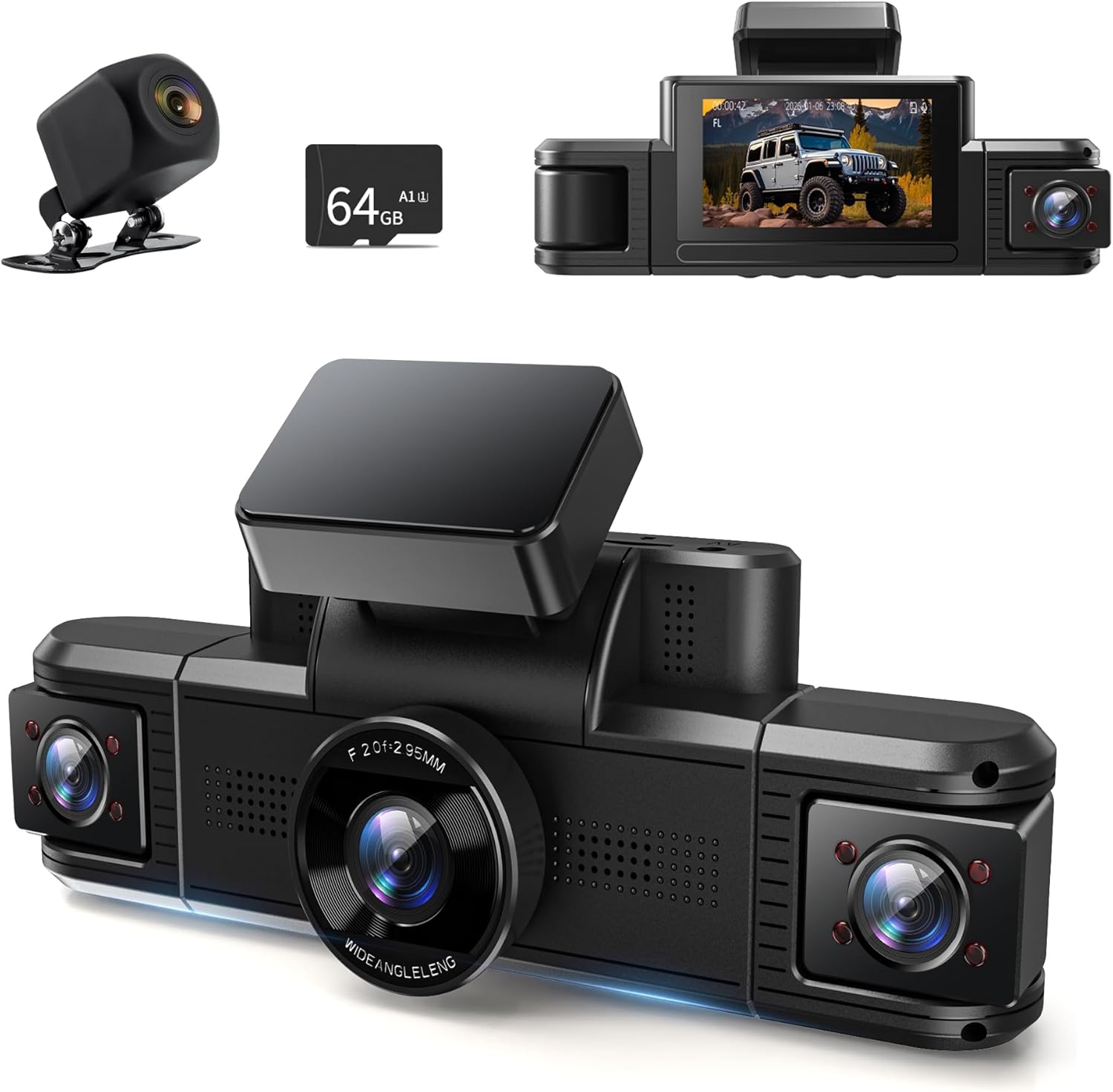 360度全方位保護 ドライブレコーダー 小型 1080P WiFi搭載 24時間駐車監視 M CARKUMI D1 64GB SDカード付き