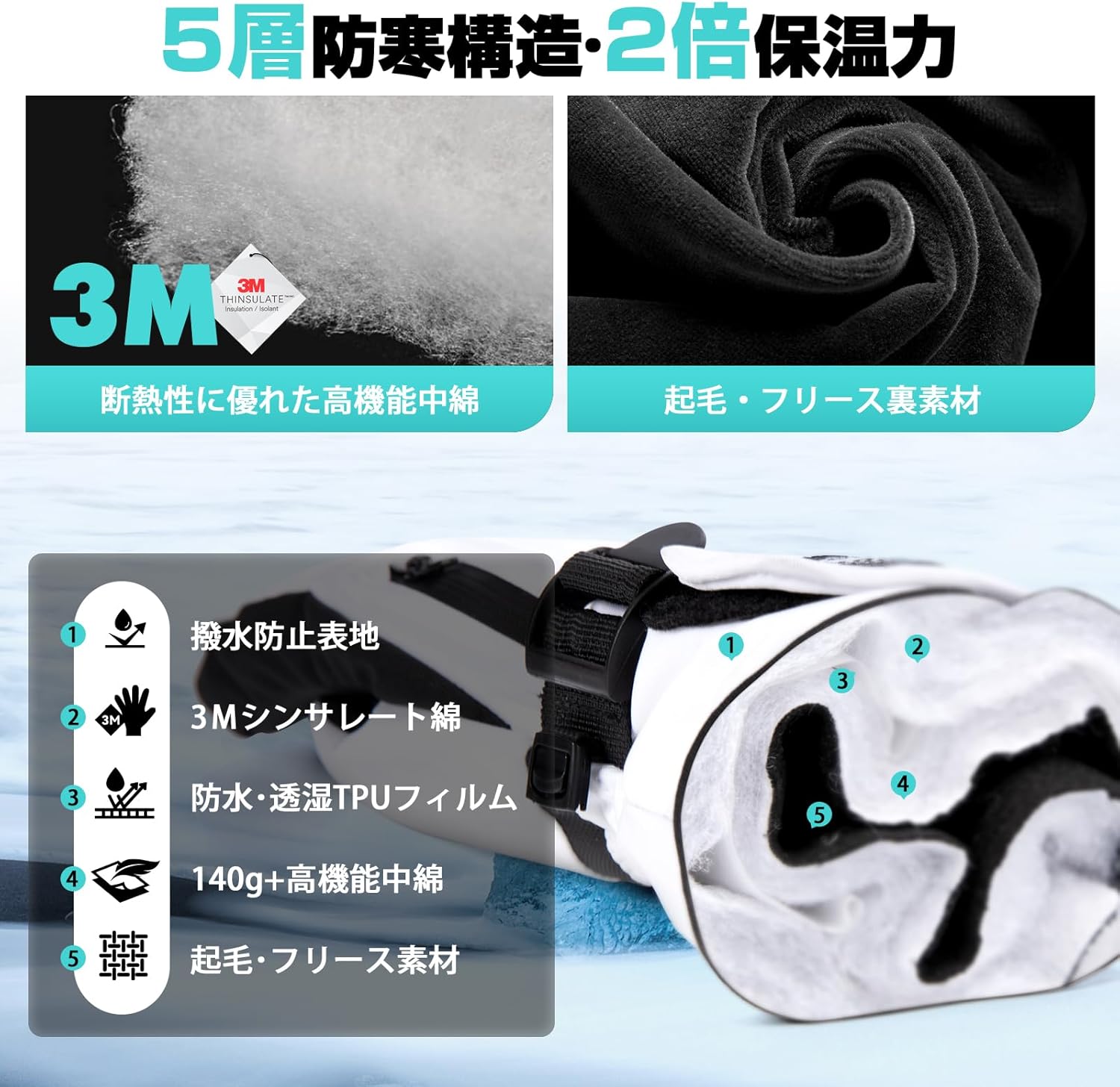ウィンタースポーツ用スキーグローブ【防水・保温140g】メンズ・レディース・ジュニア対応