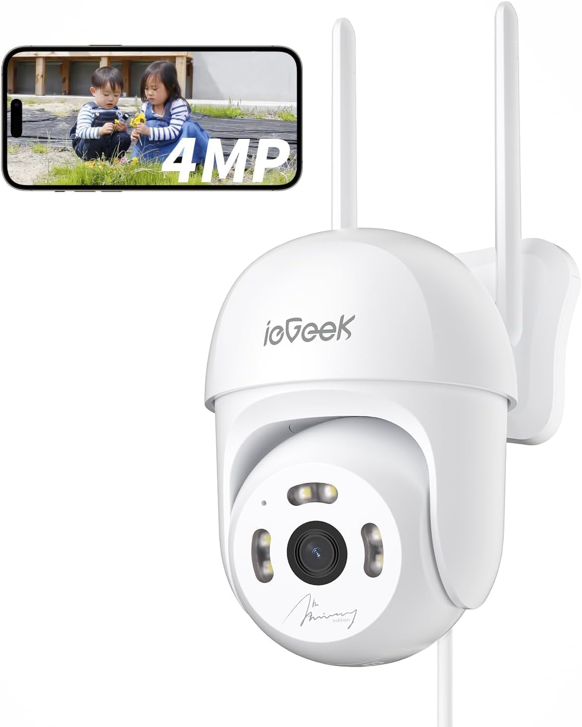 ieGeek 400万画素 Wi-Fi防犯カメラ 自動追尾・夜間撮影・双方向通話対応 IP66防水 玄関・庭・駐車場用