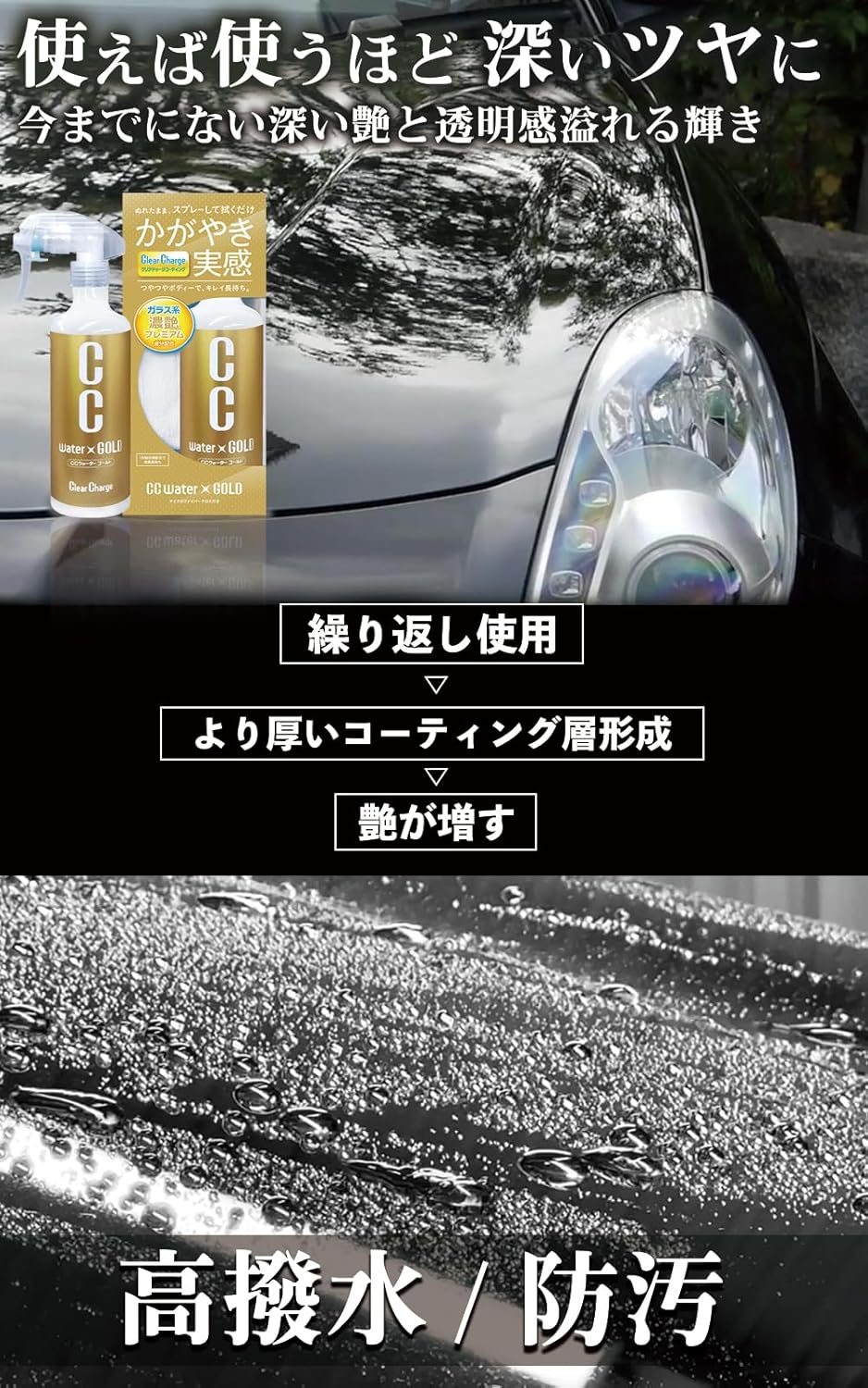 ガラス系ボディーコーティング剤 CCウォーターゴールド 300ml マイクロファイバークロス付き