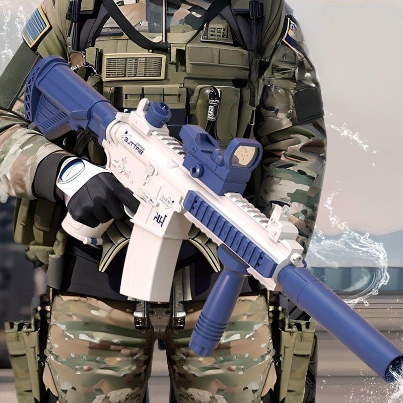 電動水鉄砲 M416 超強力 200発連射 USB充電 ペットボトル装着可 (ブルー)