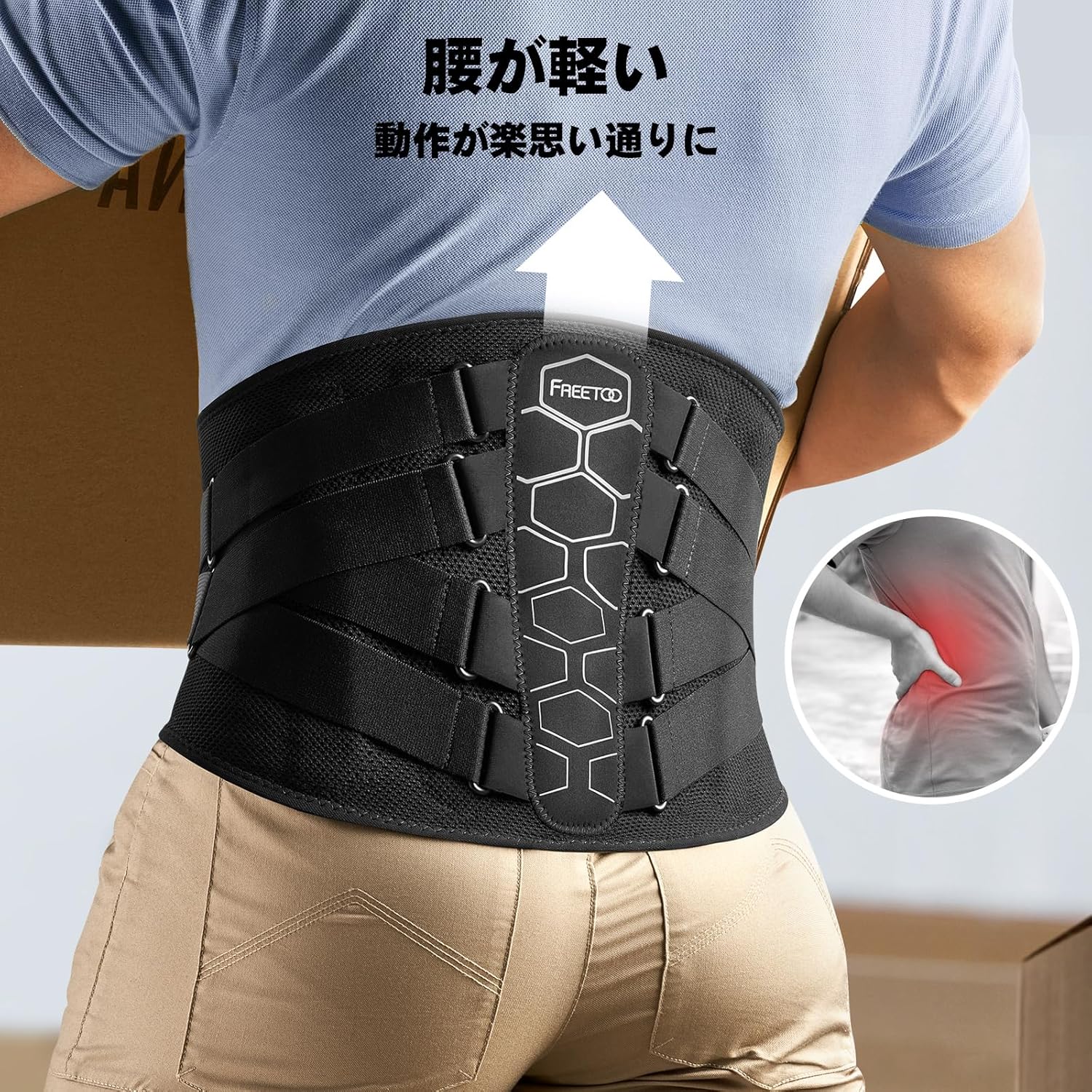 腰痛対策 腰サポーターベルト【ハード固定・3Dニットメッシュ】男女兼用 Mサイズ(お腹周り85cm-103cm)
