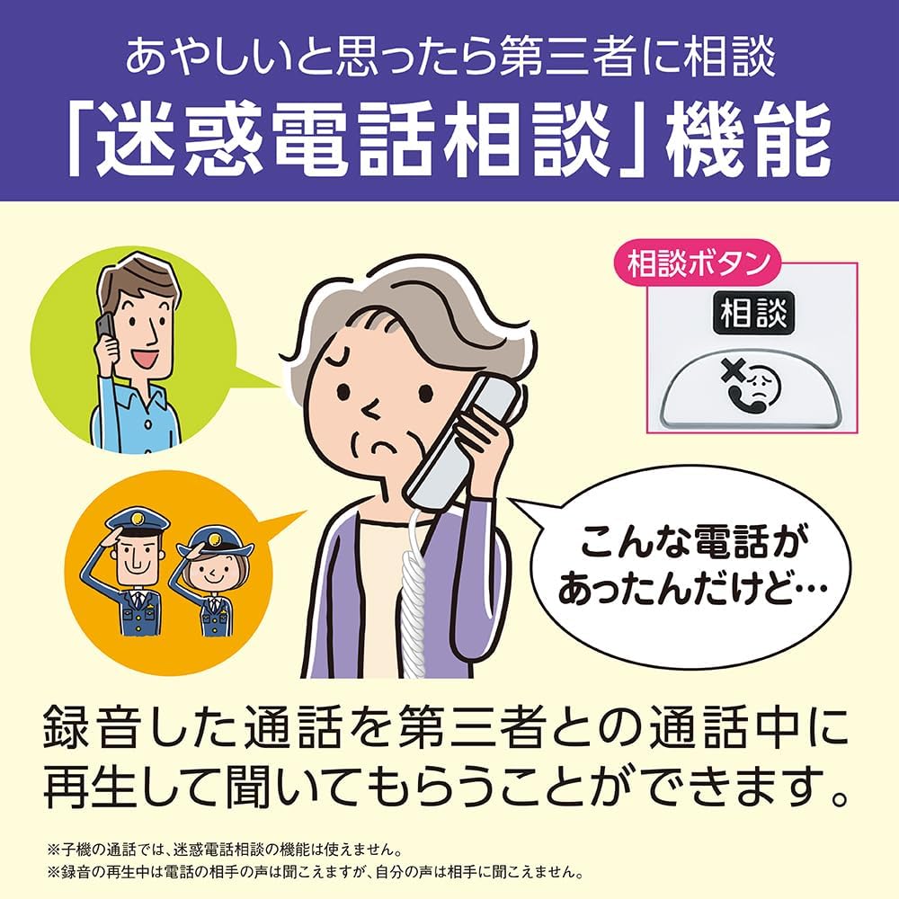 防犯電話機 パナソニック コードレス VE-GD69DL-W 温湿度アラーム・迷惑防止機能付き ホワイト