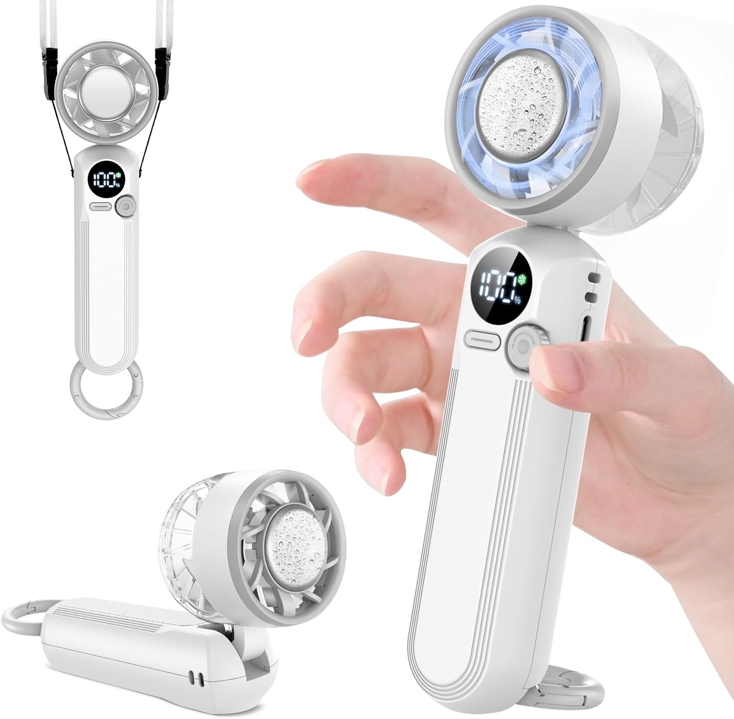 冷却プレート付きハンディファン - 100段階風量調節、超軽量160g、最長12時間稼働、静音設計、熱中症対策用