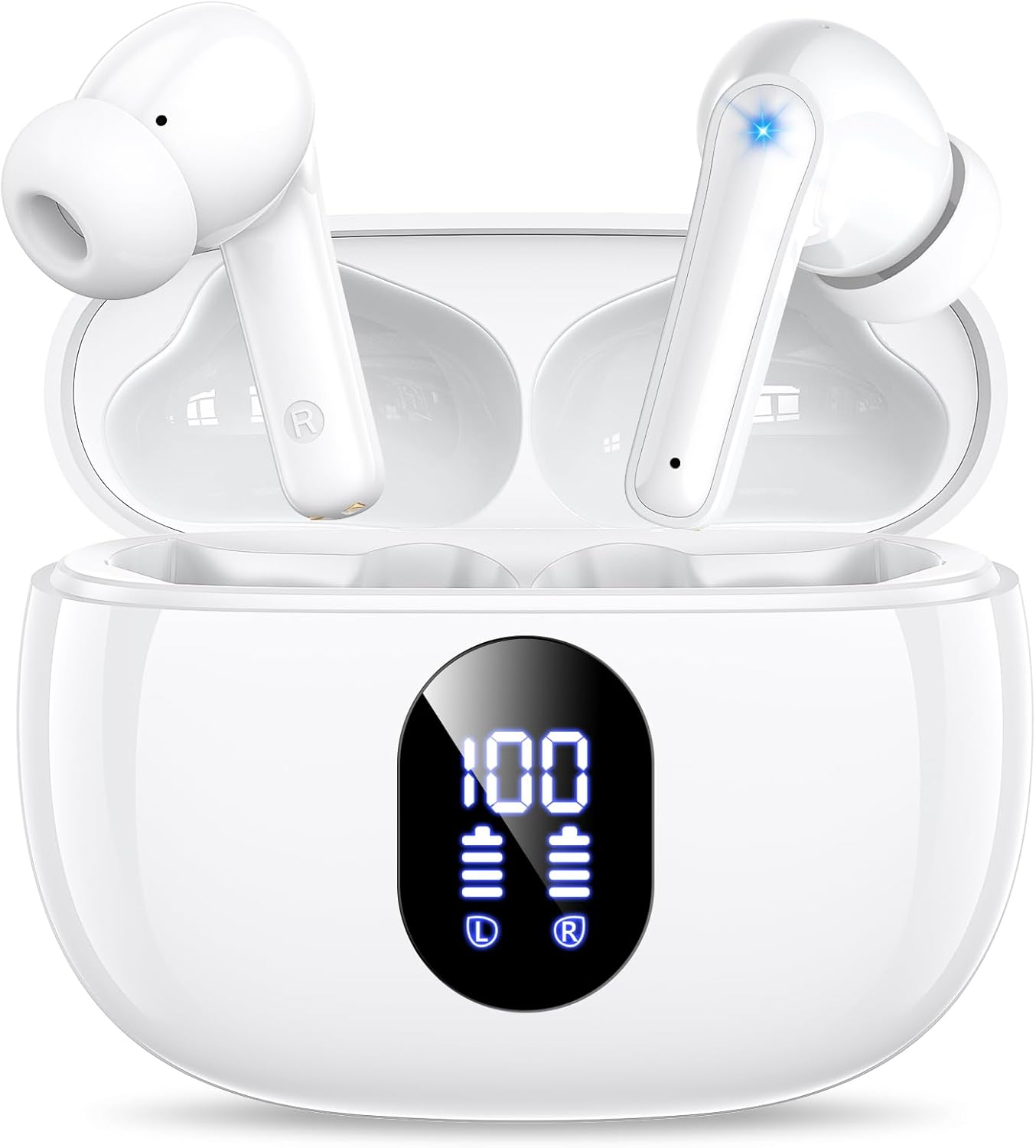 Bluetoothワイヤレスイヤホン 48時間再生 IPX7防水 Hi-Fi音質 Type-C急速充電 (ホワイト)