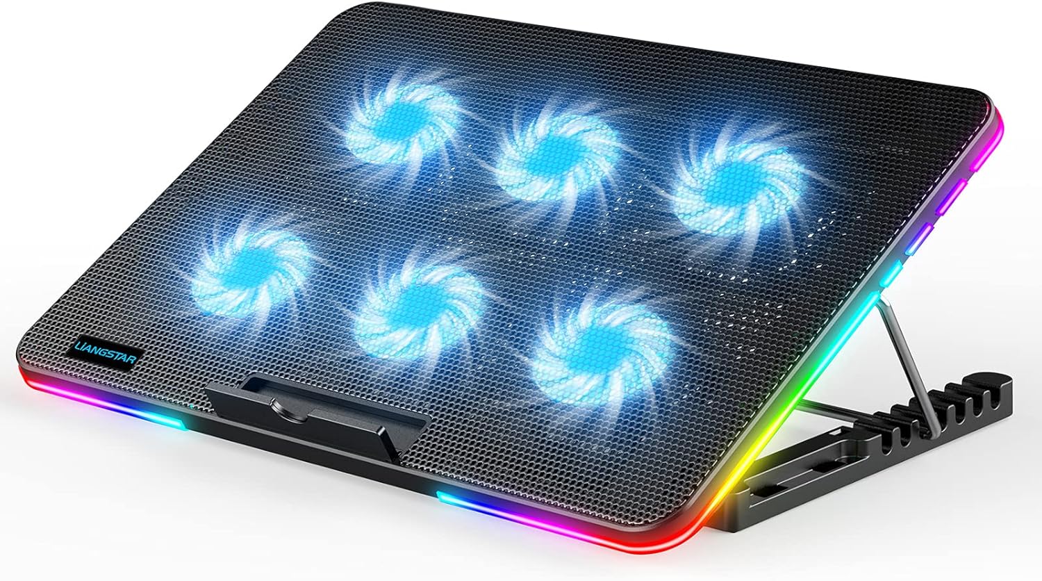 ノートパソコン冷却パッド RGBライト付き 6つの冷却ファン 7段階角度調整 最大17.3インチ対応