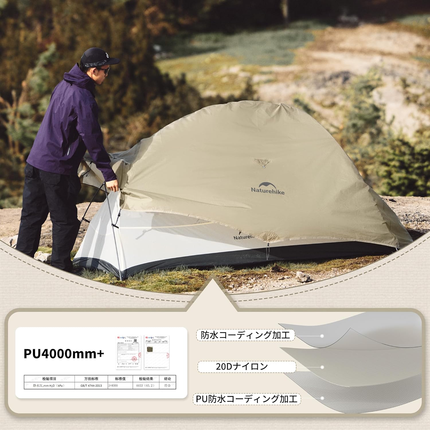 ソロキャンプ用軽量テント（耐水圧3000㎜/4000㎜）専用グランドシート付き