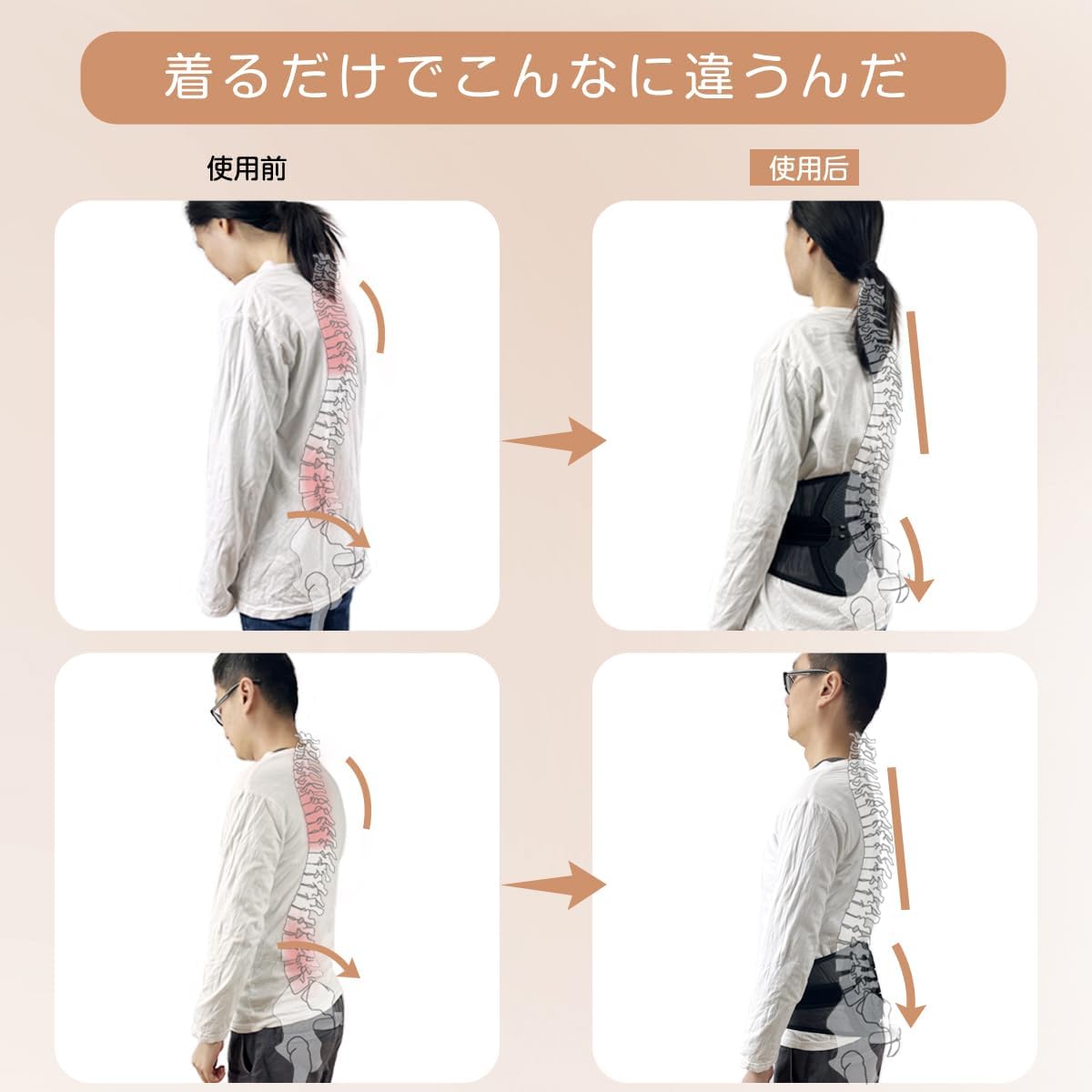 強力固定 腰用サポーター ベルト メッシュ 通気性 軽量 薄型 男女兼用 XL (98-106cm)