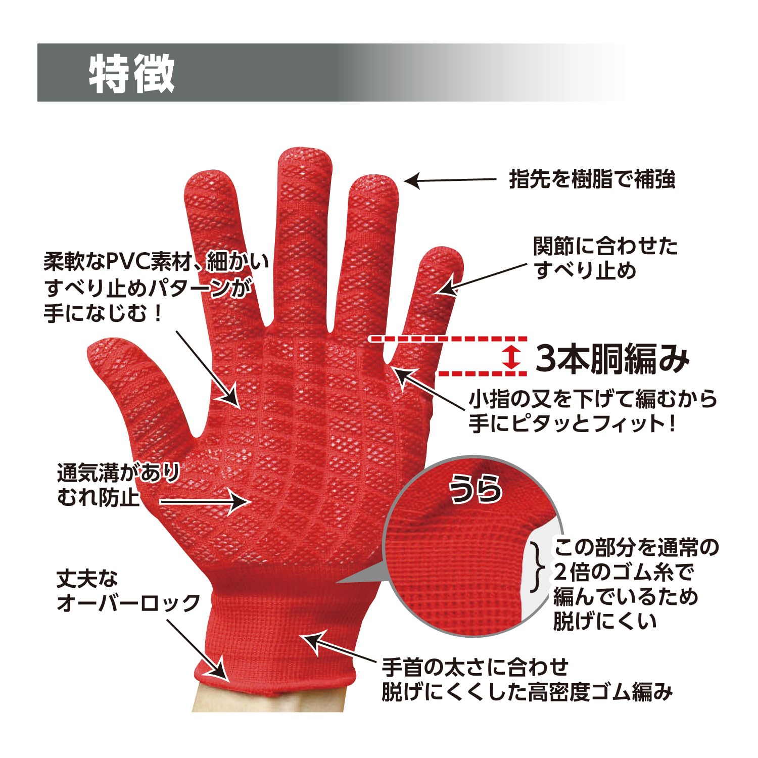 バージョンアップ吸着すべり止め手袋 黒 M