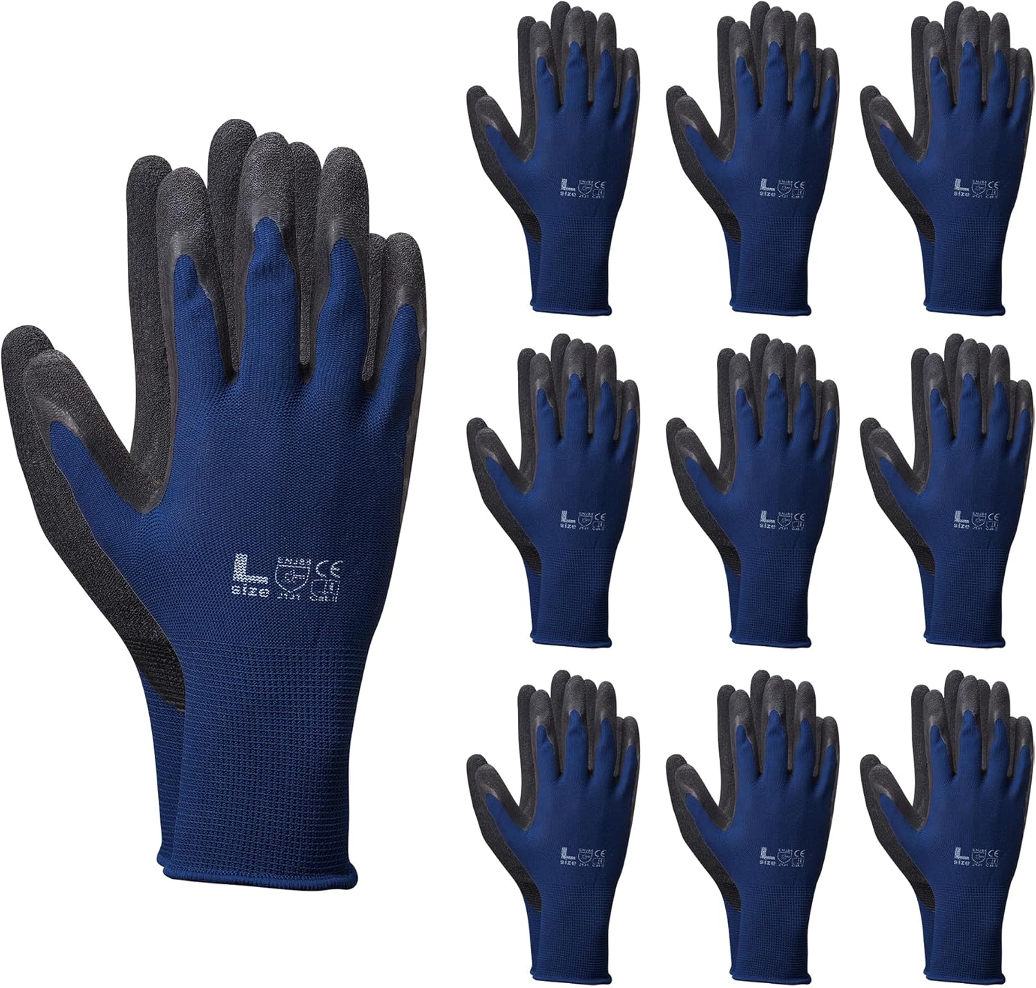 作業用ゴム引き背抜き手袋10双組 PR-1902 滑り止めグリップ