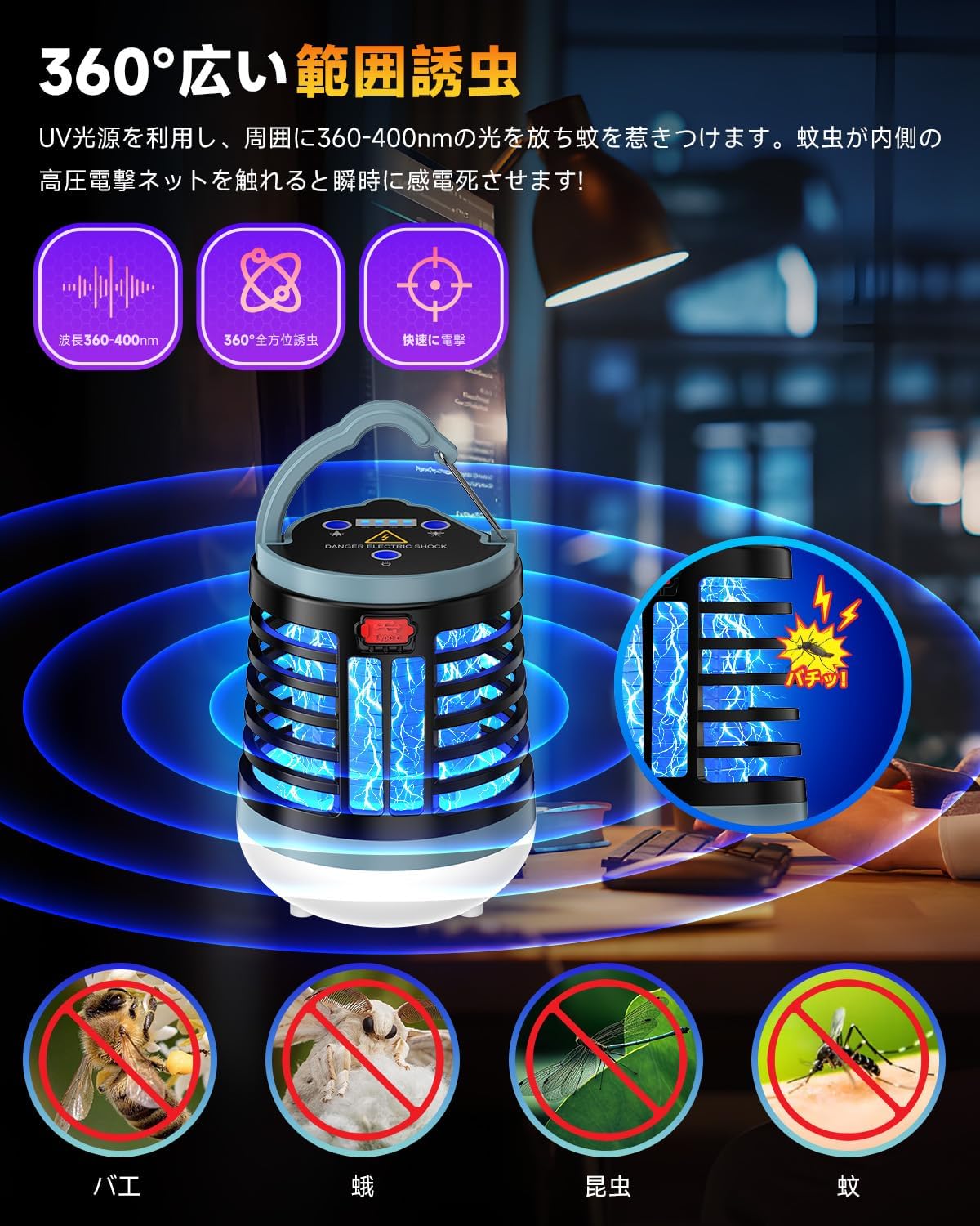 【2025革新】スイッチ付き電撃殺虫器 UV光源誘引式 薬剤不要 コバエ・蚊対策両用