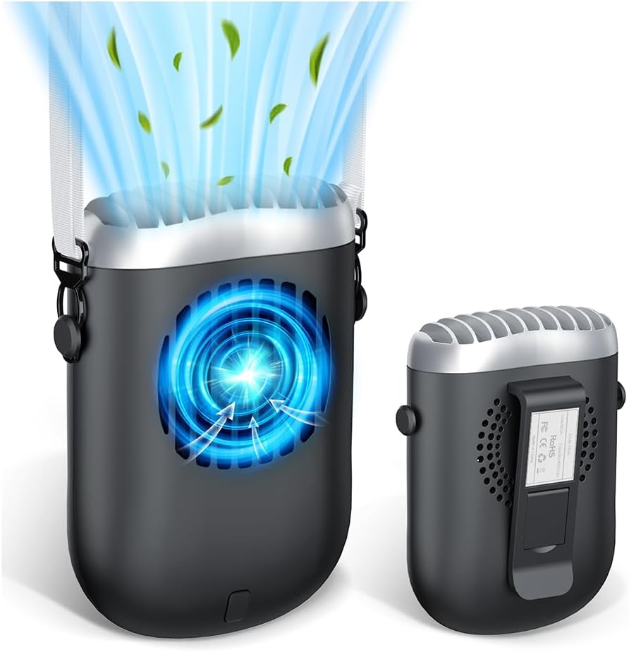 夏の必需品｜4WAY対応ポータブル携帯扇風機（首掛け・卓上・手持ち） USB-C充電式・静音・4800mAh・最大14時間使用可能 (黒)