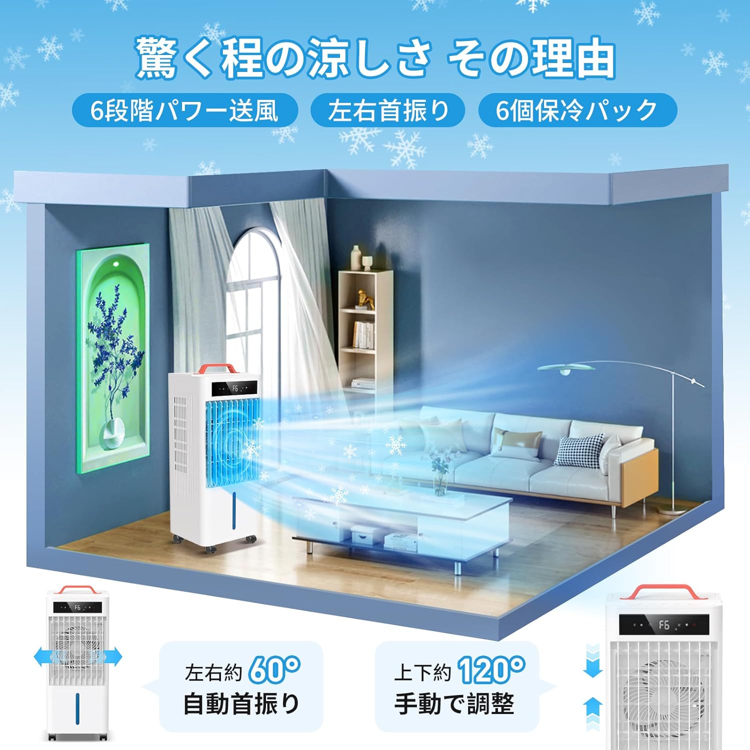 2025年革新冷風機 10L大容量 静音・首振り機能付き リモコン操作 スリムタワー型 熱中症対策用