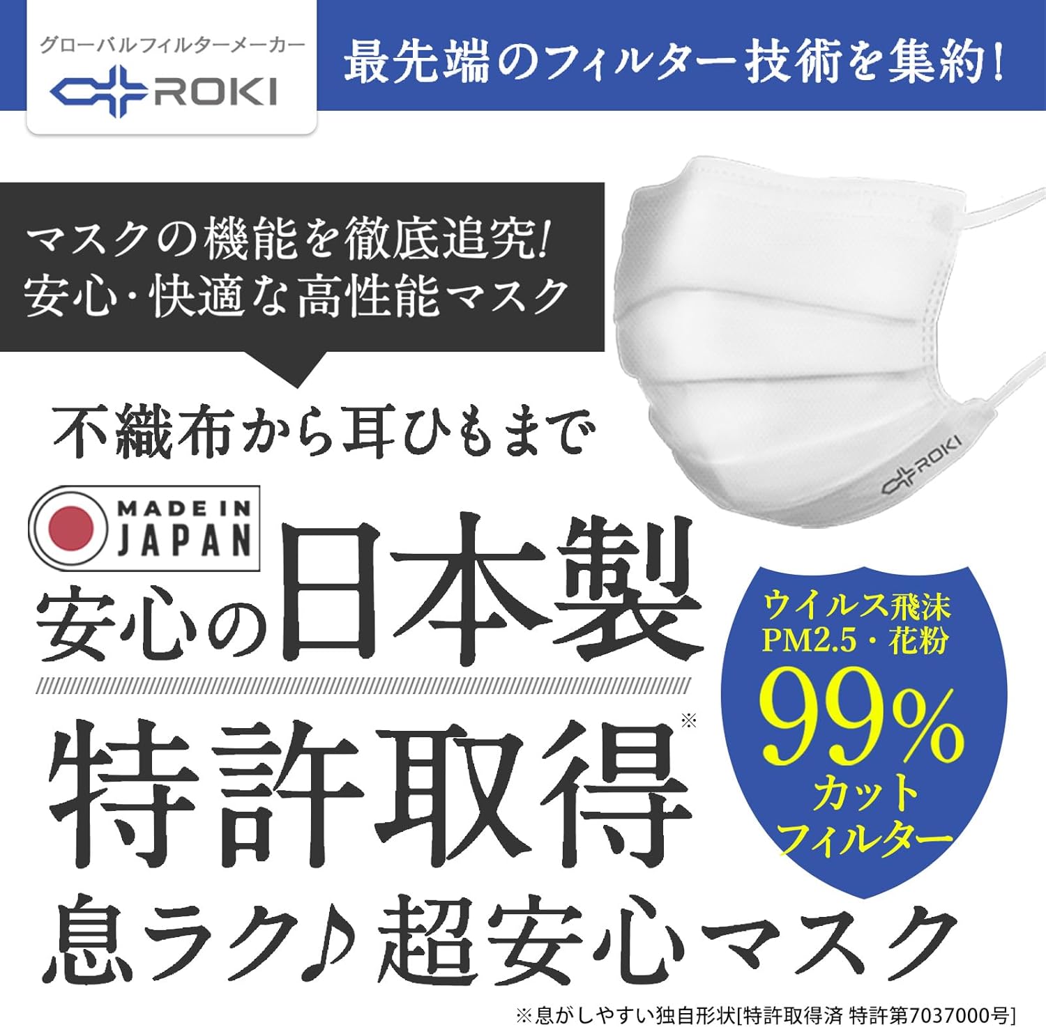 日本製不織布マスク 50枚入 (白/普通サイズ) 息がしやすい индивидуальная упаковка